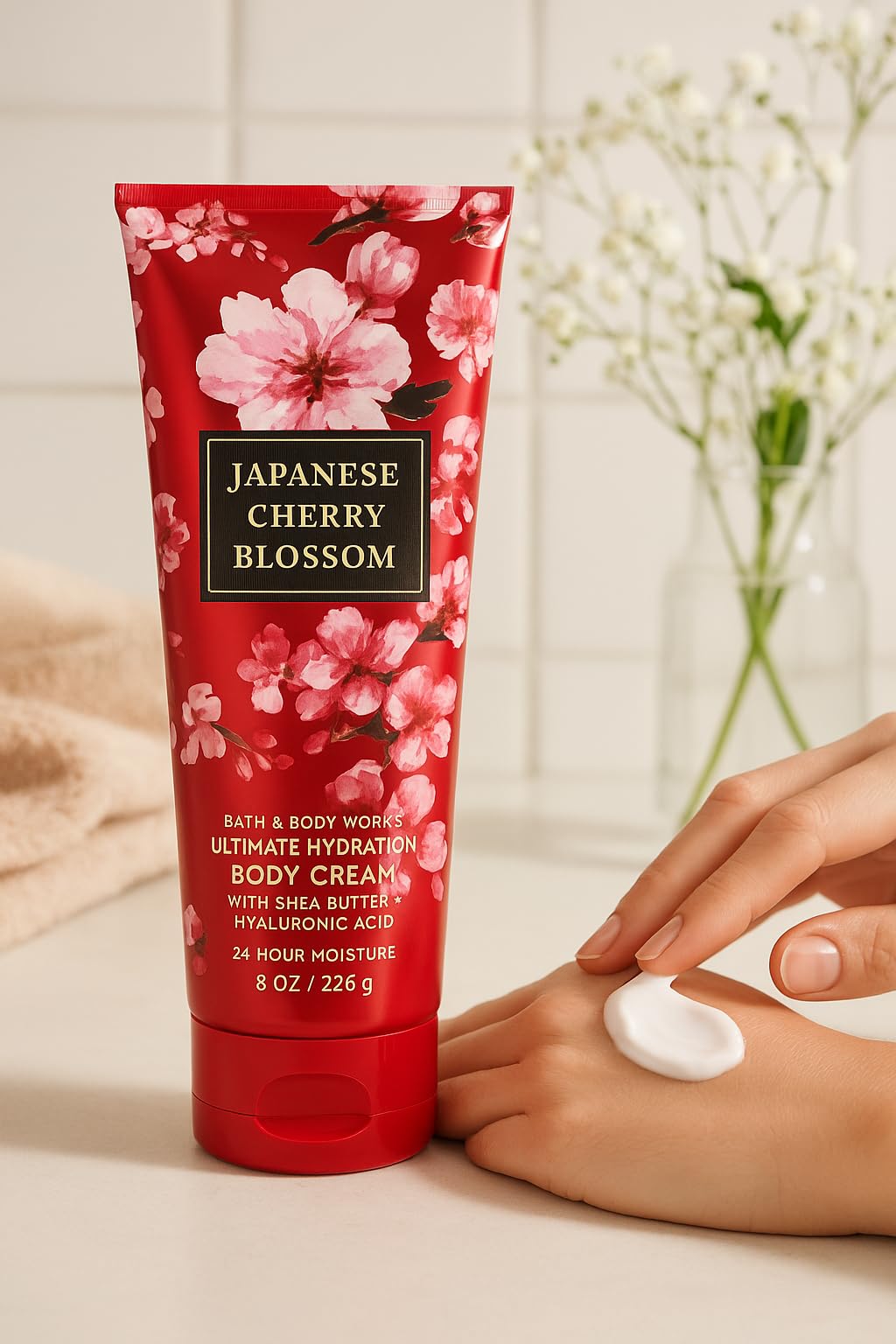 Bath & Body Works Japanese Cherry Blossom Ultimate Hydration Body Cream – 8 oz / 226 g | 24-Hour Moisture
