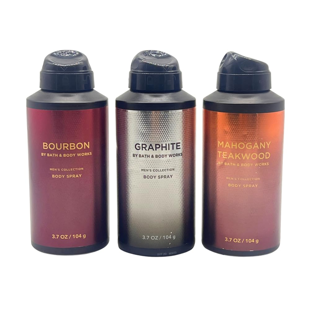 Bath & Body Works Men's 3-Piece Deodorizing Body Spray Gift Set – Mahogany Teakwood, Graphite, Bourbon