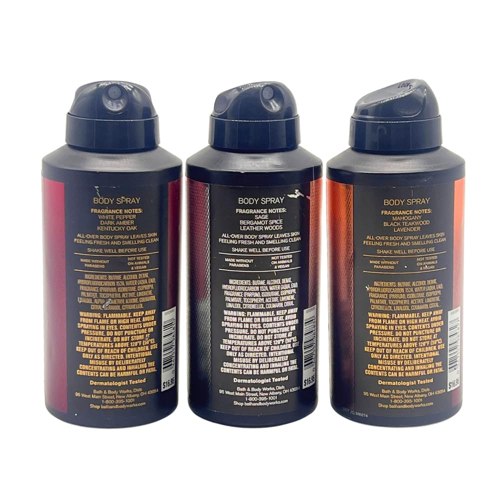 Bath & Body Works Men's 3-Piece Deodorizing Body Spray Gift Set – Mahogany Teakwood, Graphite, Bourbon