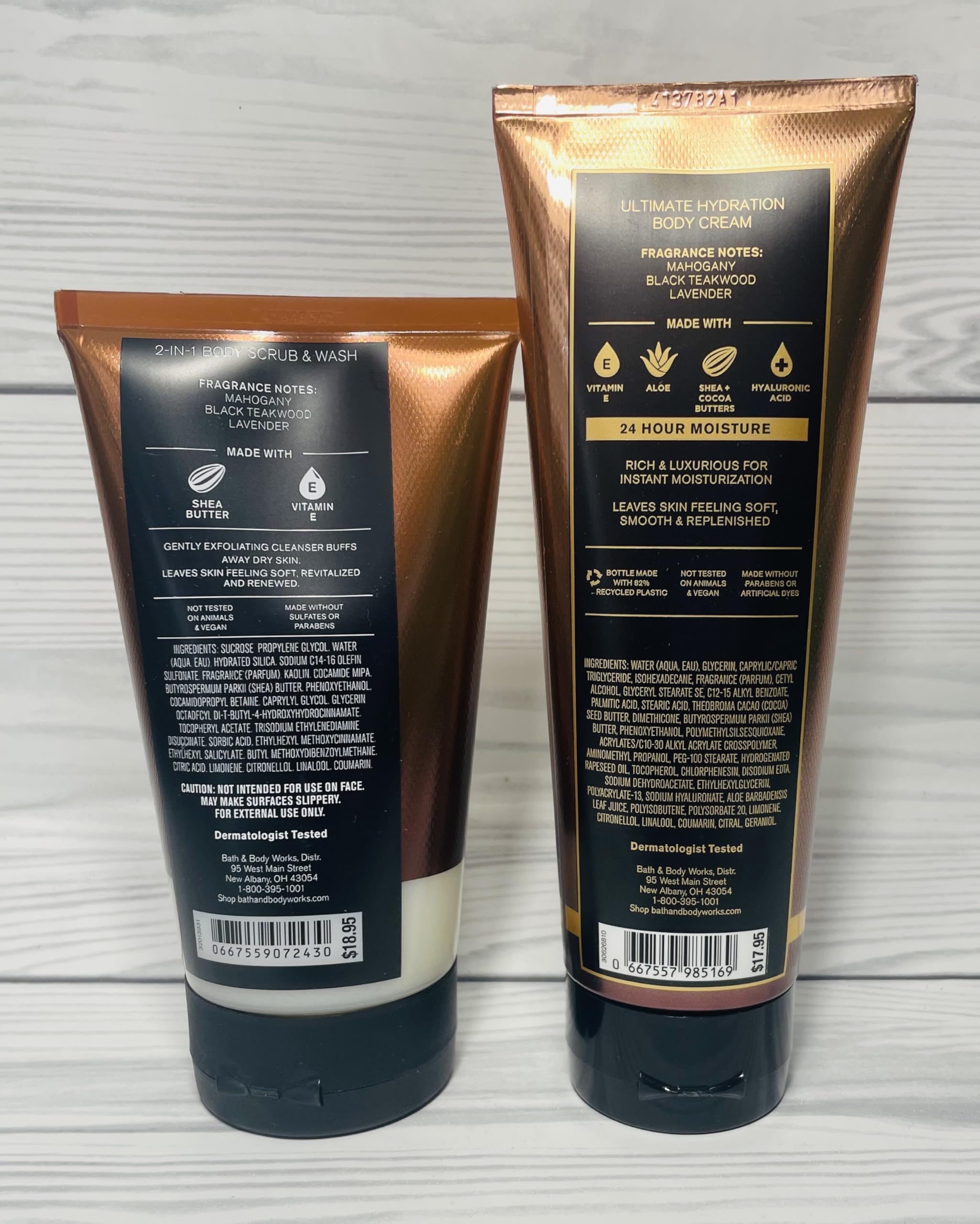 Bath & Body Works Men's Mahogany Teakwood Body Care Set – Exfoliating Scrub & Hydrating Cream (2 x 8 oz)