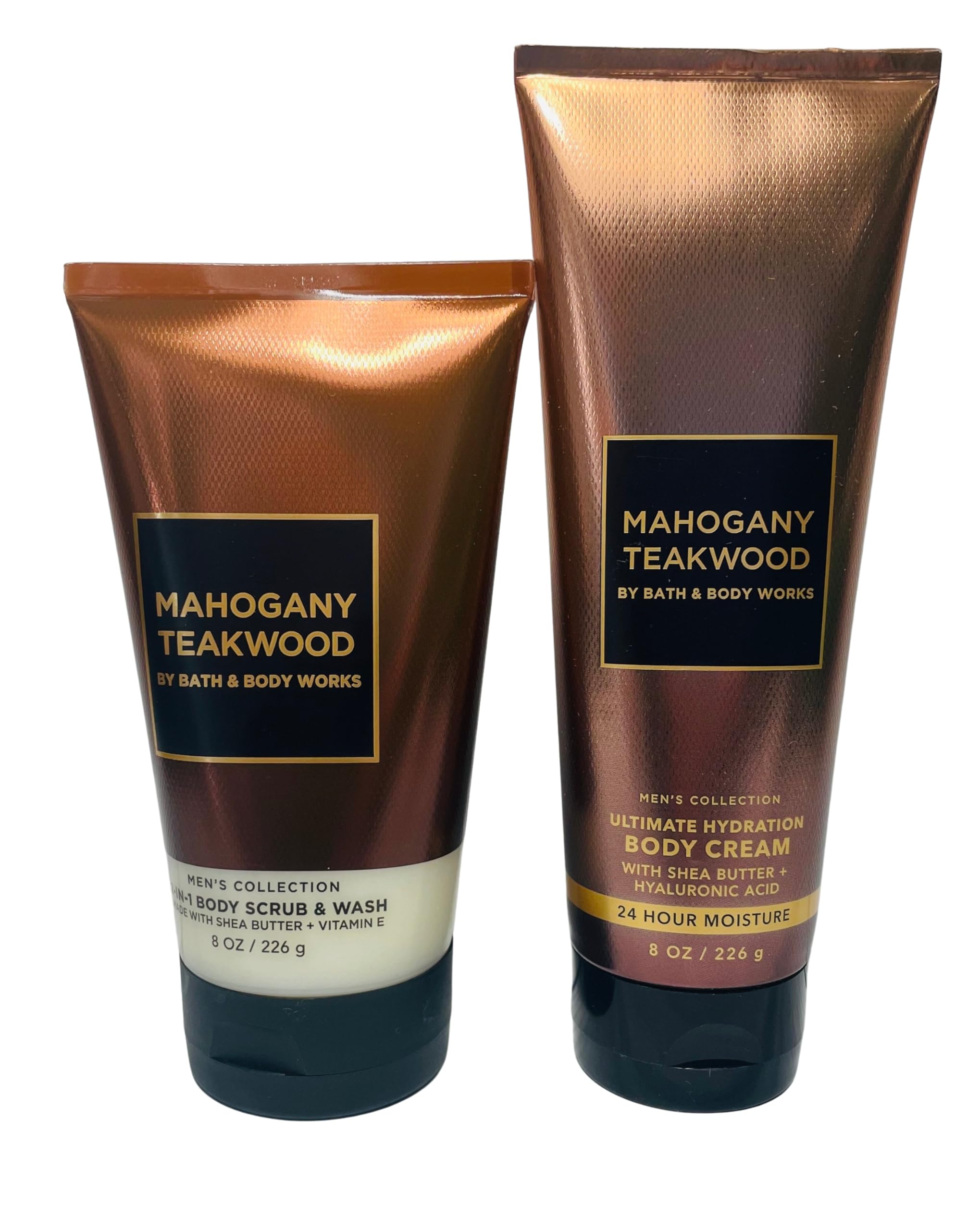 Bath & Body Works Men's Mahogany Teakwood Body Care Set – Exfoliating Scrub & Hydrating Cream (2 x 8 oz)