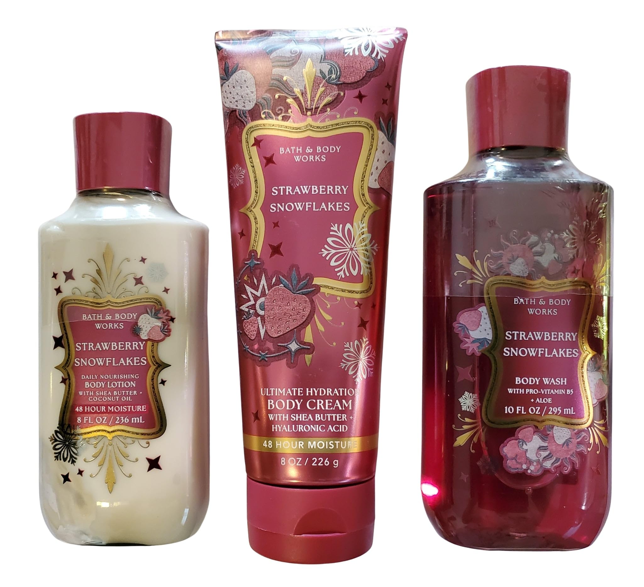 Bath & Body Works Strawberry Snowflakes 3-Piece Body Wash, Lotion & Hydration Cream Set