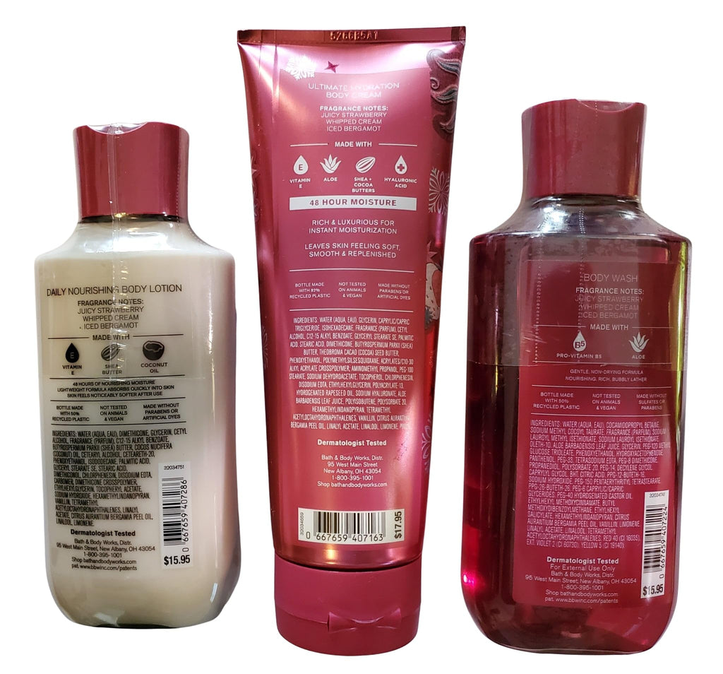 Bath & Body Works Strawberry Snowflakes 3-Piece Body Wash, Lotion & Hydration Cream Set