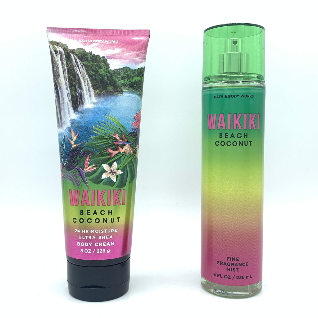 Bath & Body Works Waikiki Beach Coconut 2020 Edition: 8oz Body Cream & 8oz Fine Fragrance Mist 2-Piece Bundle