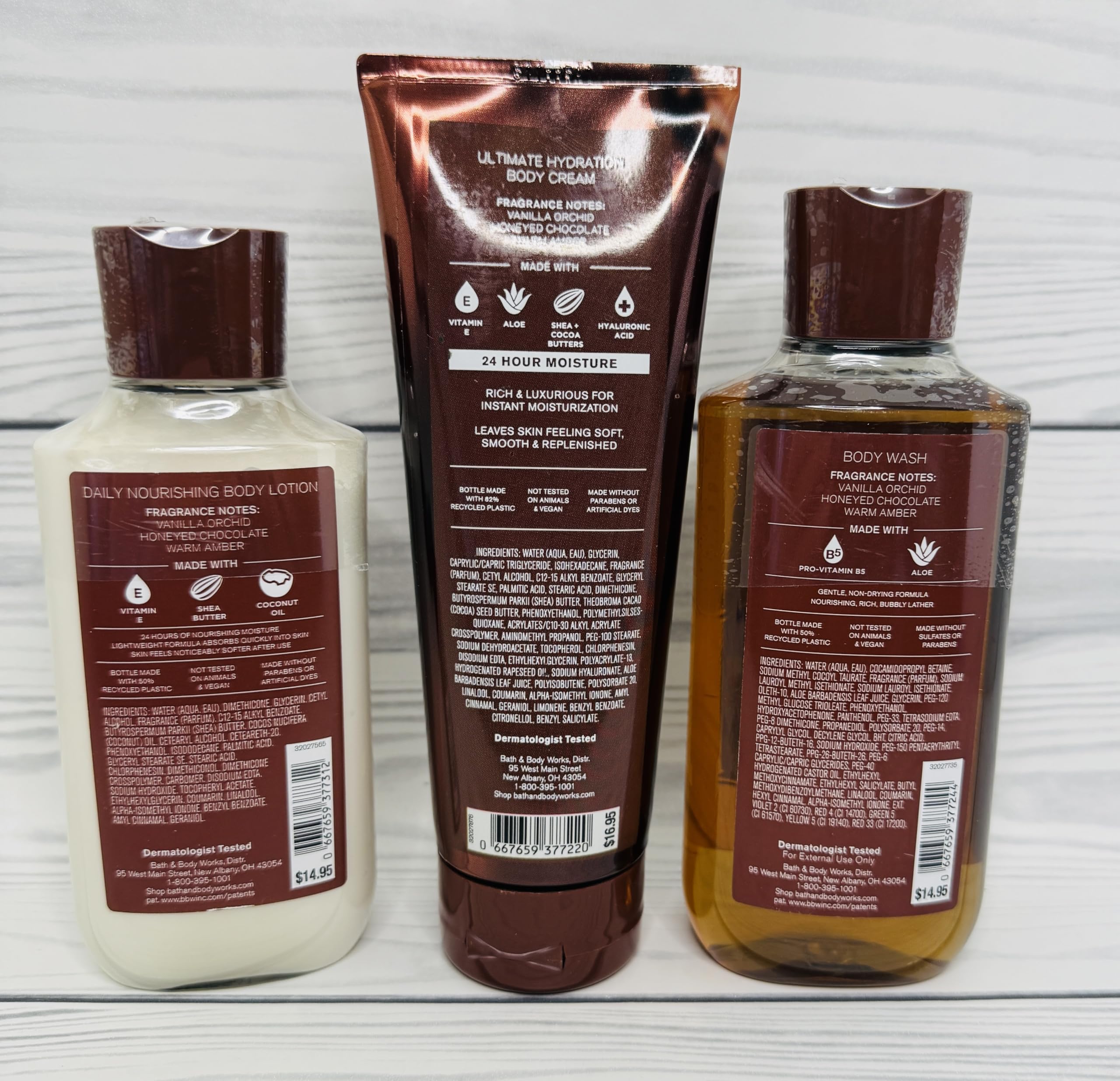 Bath & Body Works Chocolate Amber 3-Piece Gel Wash, Lotion & Cream Set