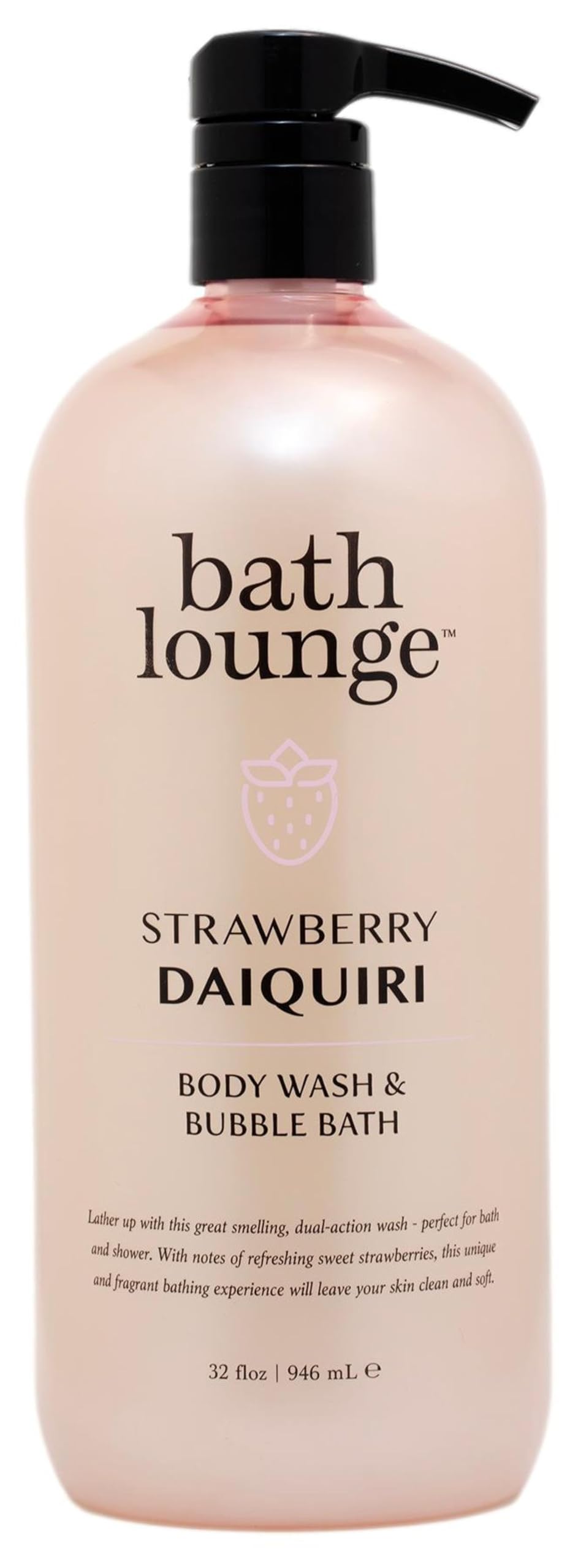 Bath Lounge Strawberry Daiquiri Body Wash & Bubble Bath – 32 fl oz | 2-in-1 Cleanse for Bath or Shower | Sweet Strawberry Scent