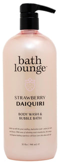 Bath Lounge Strawberry Daiquiri Body Wash & Bubble Bath – 32 fl oz | 2-in-1 Cleanse for Bath or Shower | Sweet Strawberry Scent