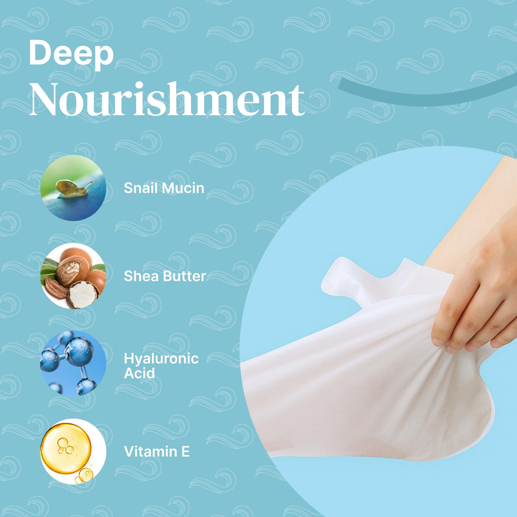 Foot Mask Moisturizing Socks for Dry Cracked Feet | Bayside Hydrates with Snail Mucin, Shea Butter & Hyaluronic Acid