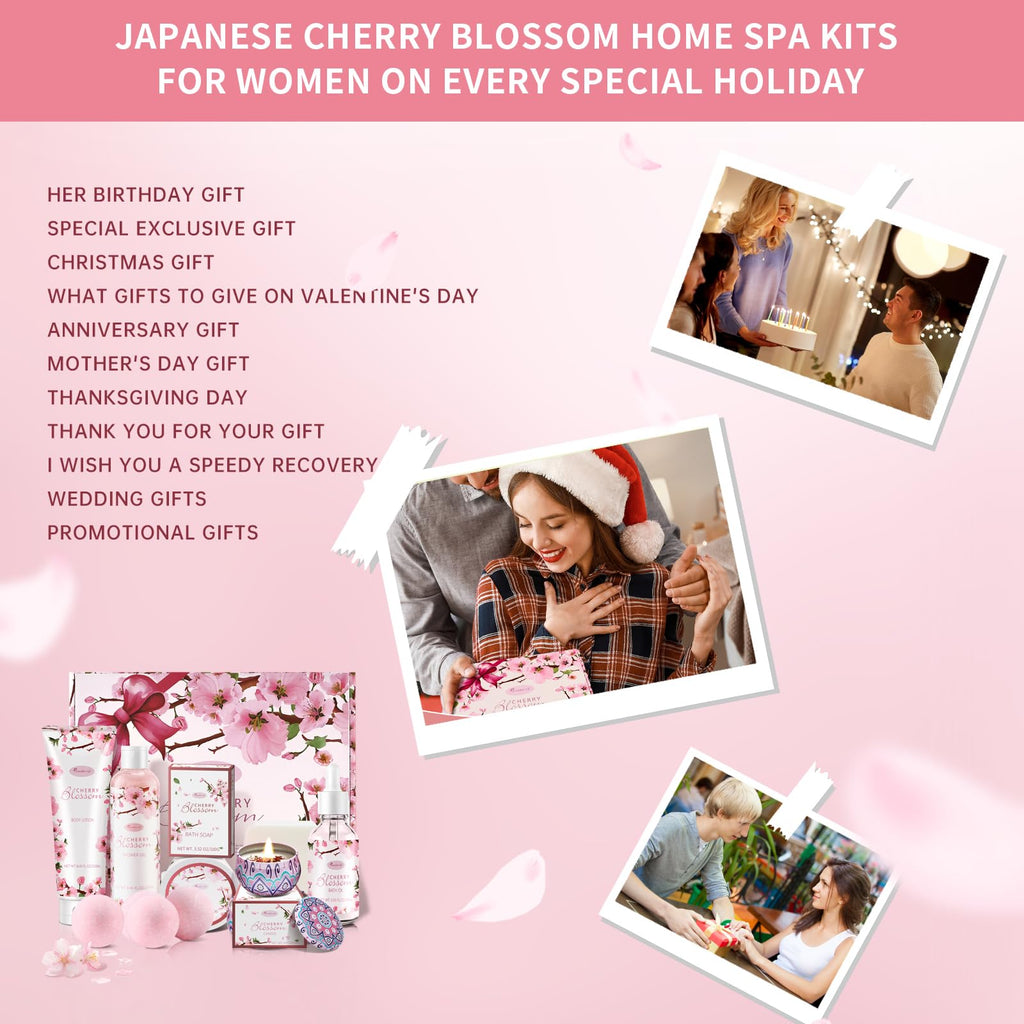 BBlove Japanese Cherry Blossom 7-Piece Bath & Body Gift Set | Luxury Home Spa for Women & Girls