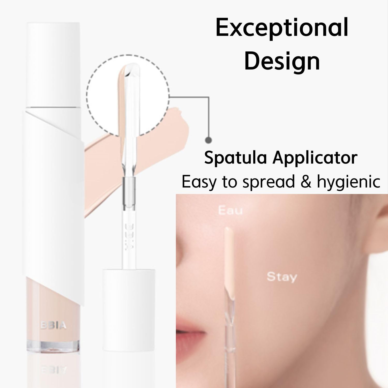 BBIA EAU Stay Concealer - All-Day Lightweight Natural Coverage with Spatula Applicator (17 FAIR, vegan Korean makeup)