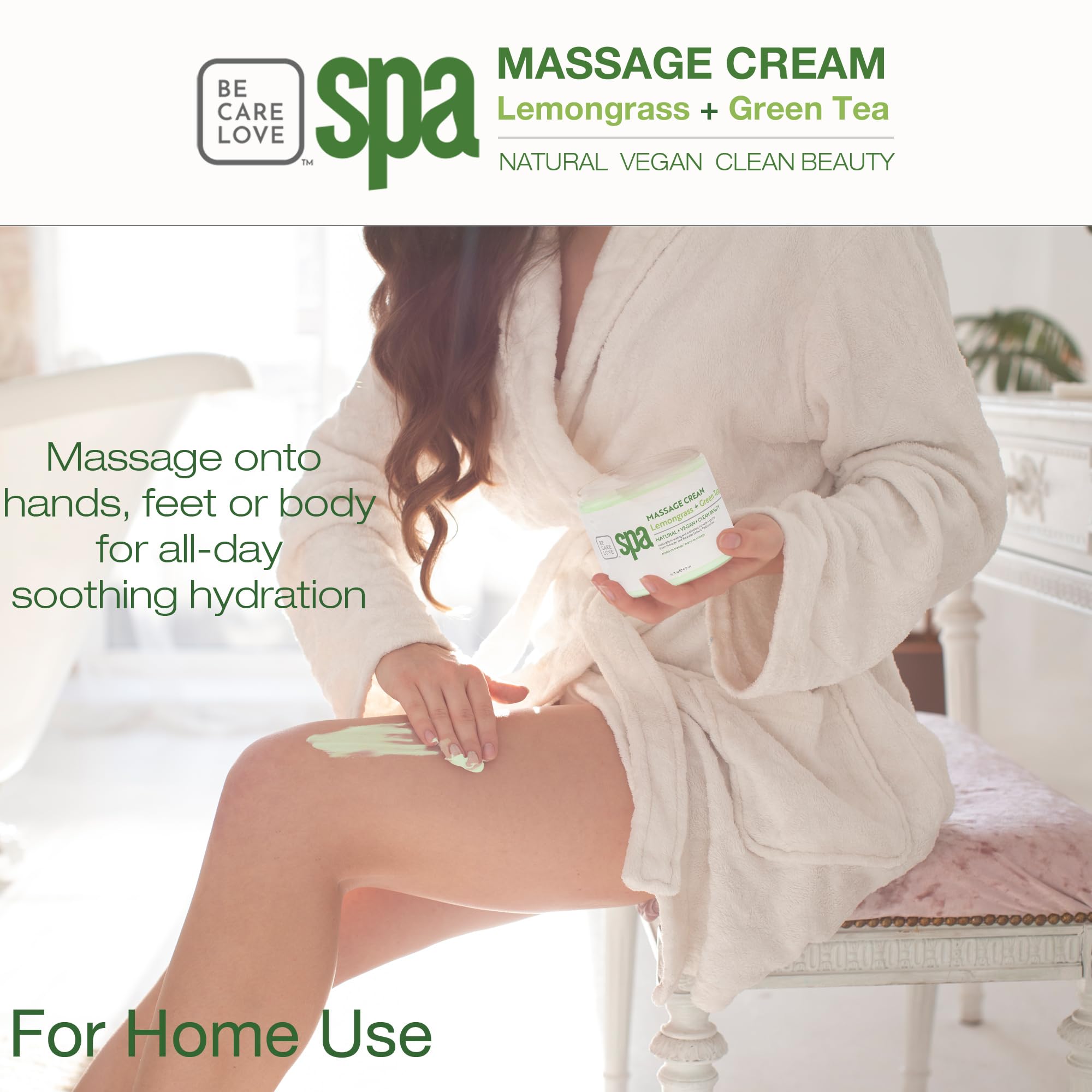 BCL SPA Massage Cream with Lemongrass + Green Tea – Hydrating Body Lotion, 16 oz