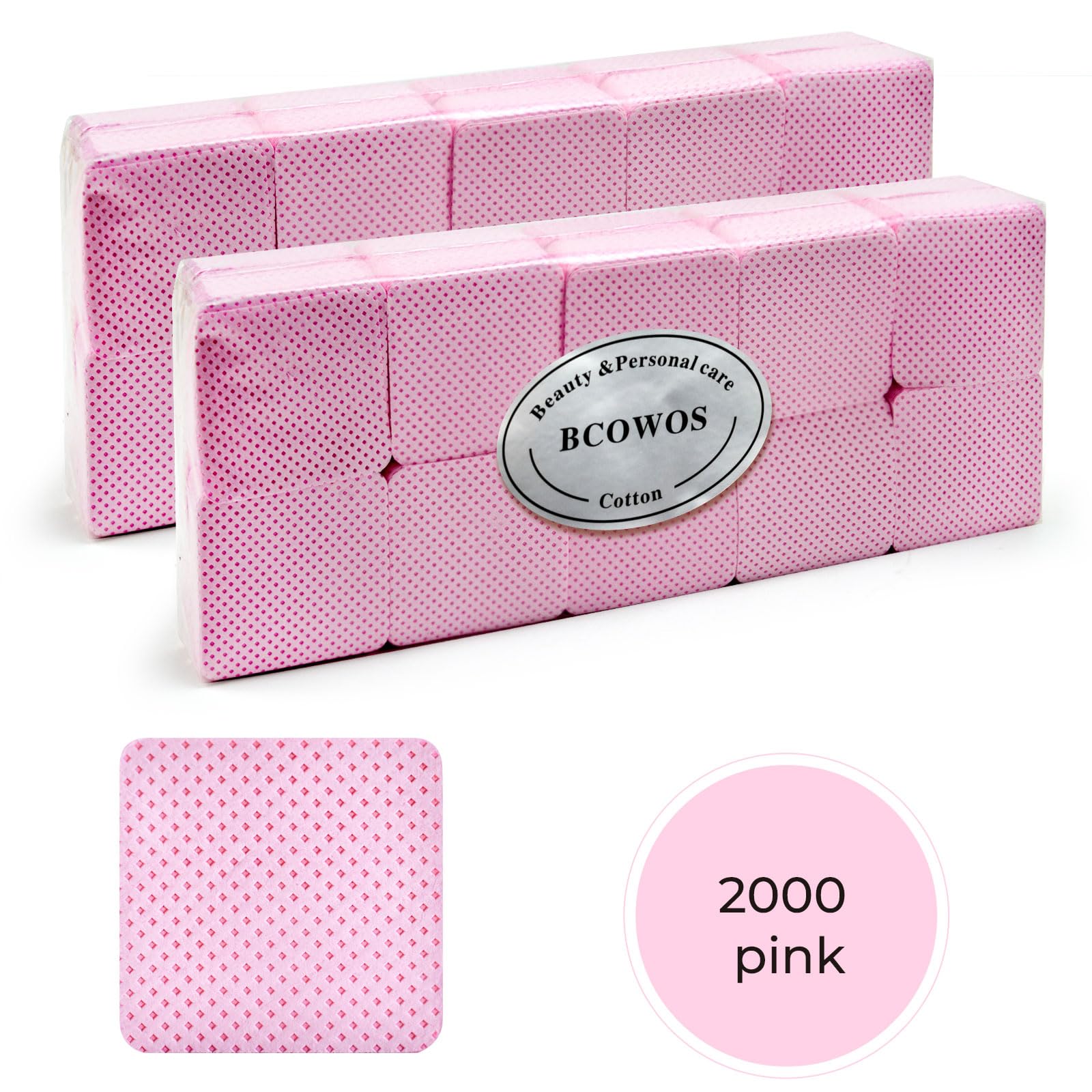 BCOWOS Pink Lint-Free Nail Wipes – 2000PCS, Ultra-Absorbent Polish Remover Pads for Nails, Gel & Lash Extensions