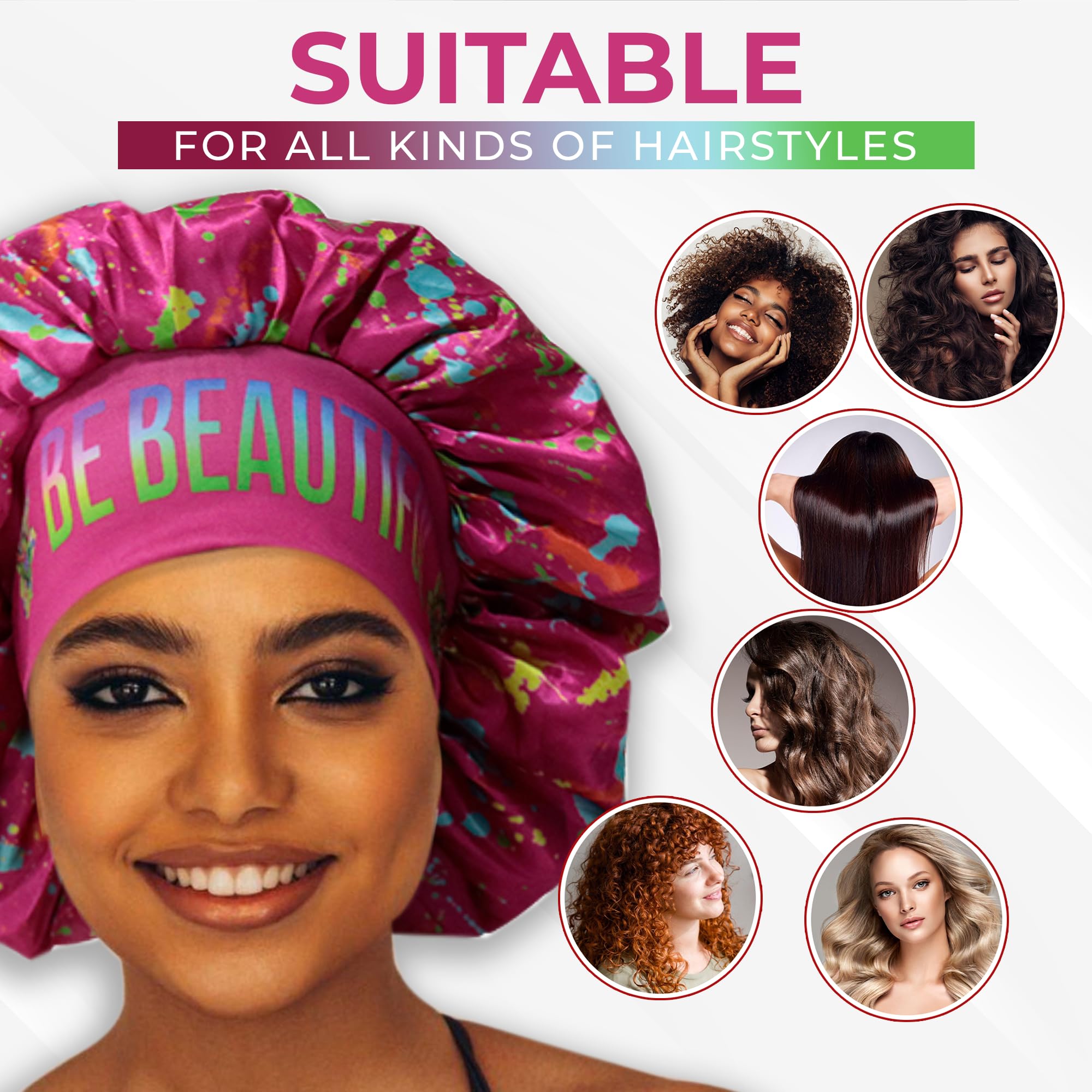 BE BEAUTIFUL EXTENSIONS: Reversible Silk Satin Sleeping Bonnet – Double Layer, Pink