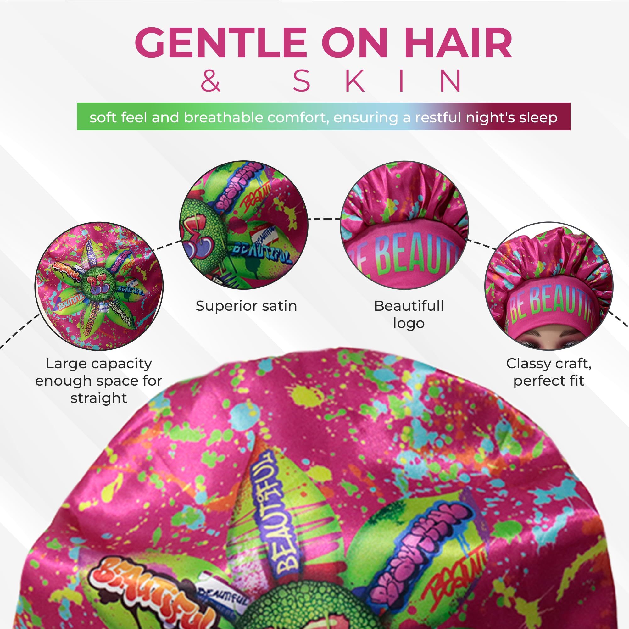 BE BEAUTIFUL EXTENSIONS: Reversible Silk Satin Sleeping Bonnet – Double Layer, Pink