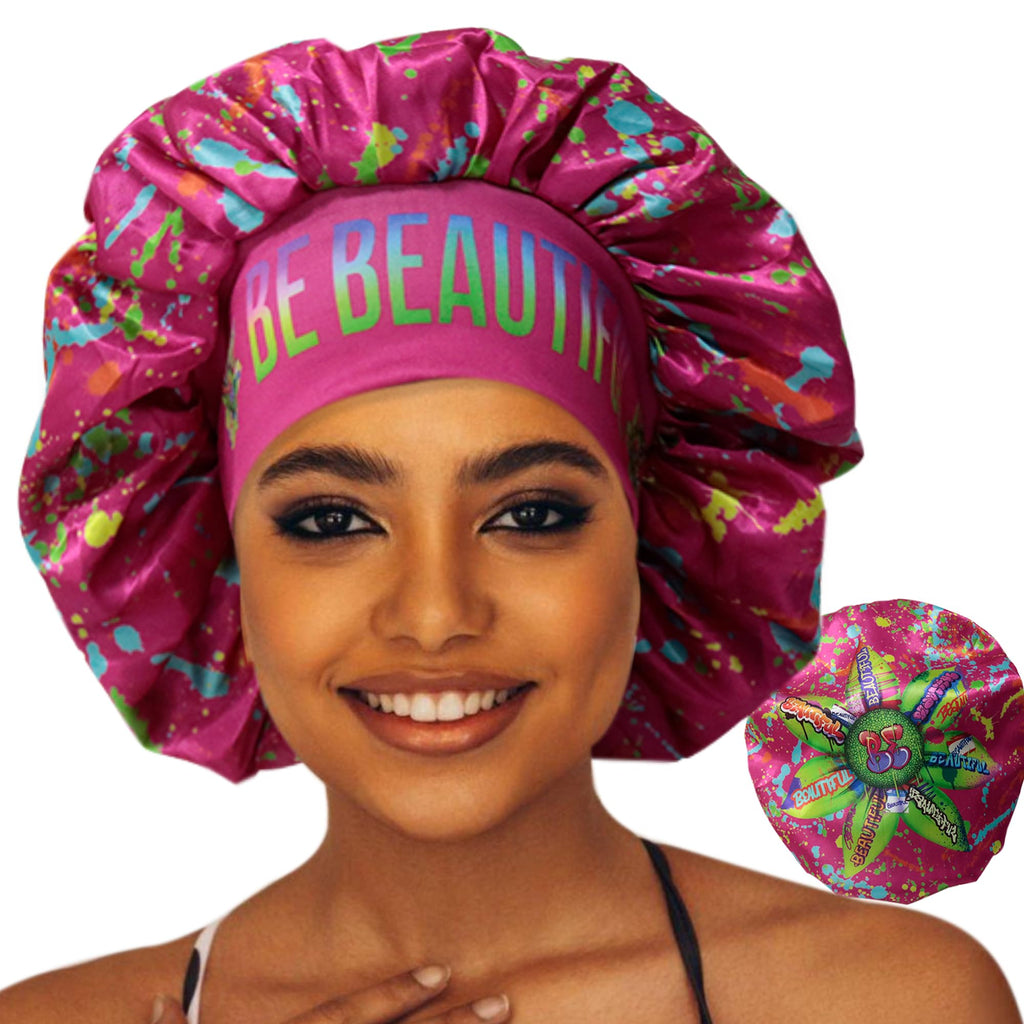 BE BEAUTIFUL EXTENSIONS: Reversible Silk Satin Sleeping Bonnet – Double Layer, Pink
