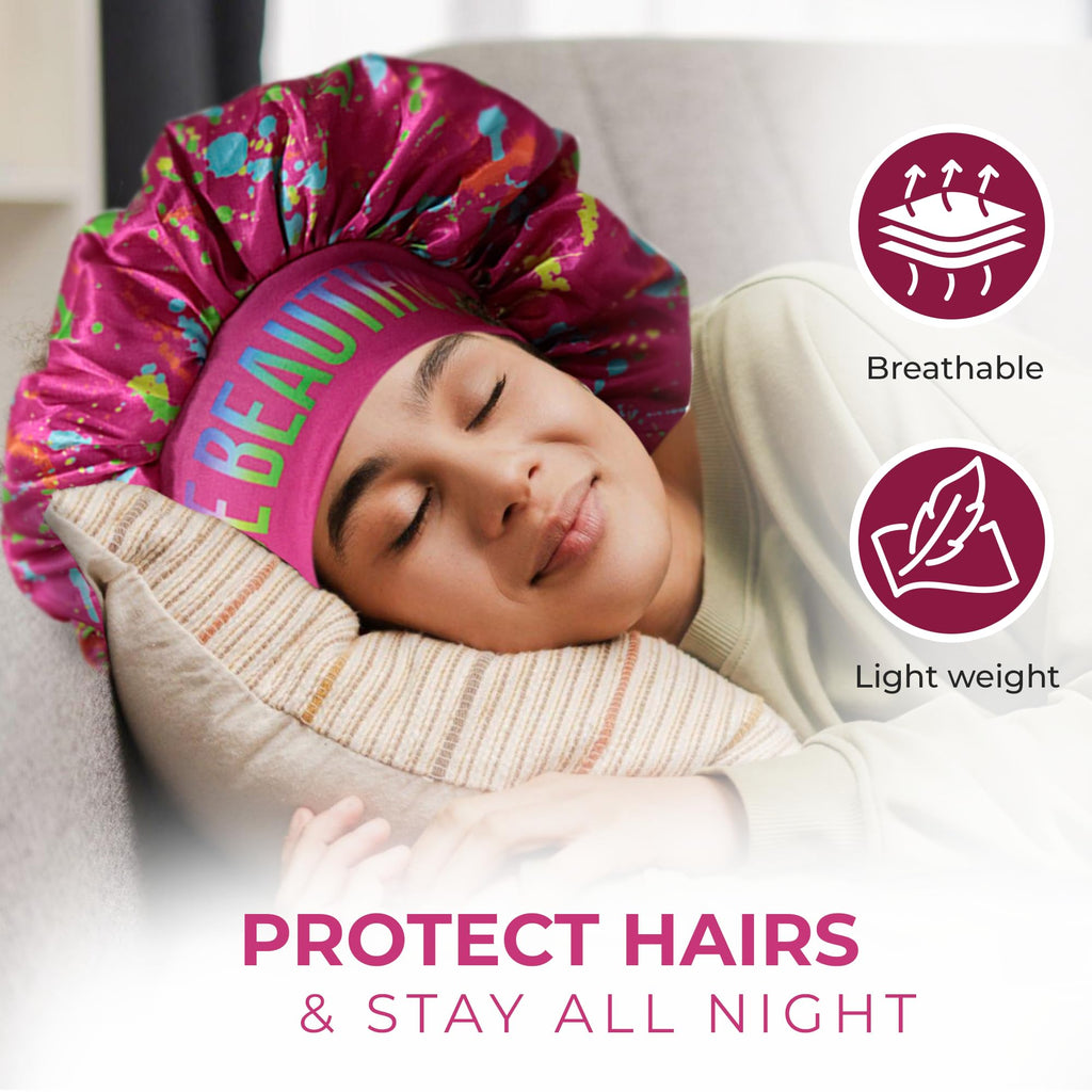 BE BEAUTIFUL EXTENSIONS: Reversible Silk Satin Sleeping Bonnet – Double Layer, Pink