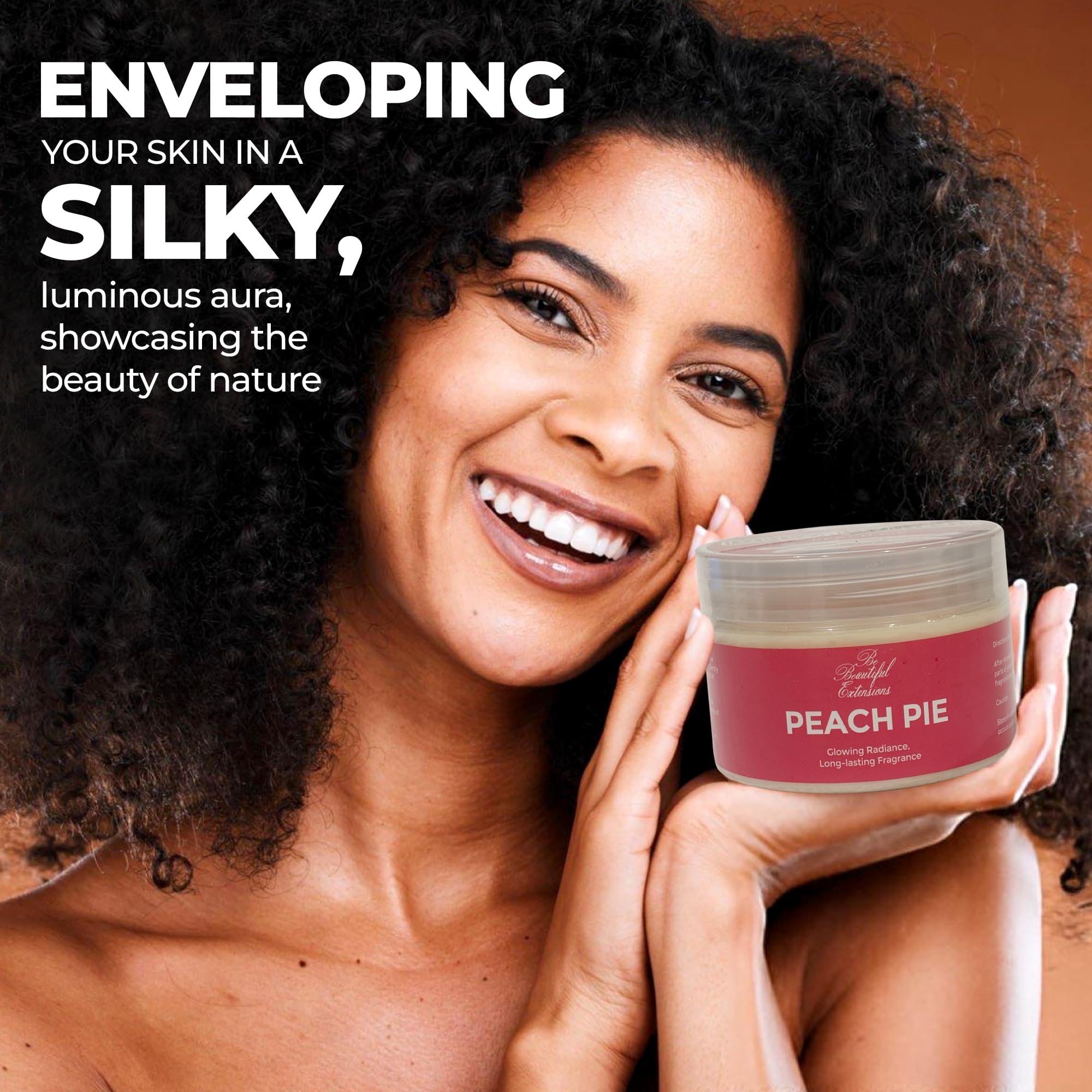 BE BEAUTIFUL EXTENSIONS Body Butter Peach Pie Scent | Long-Lasting Hydration, Jojoba Oil, 8oz