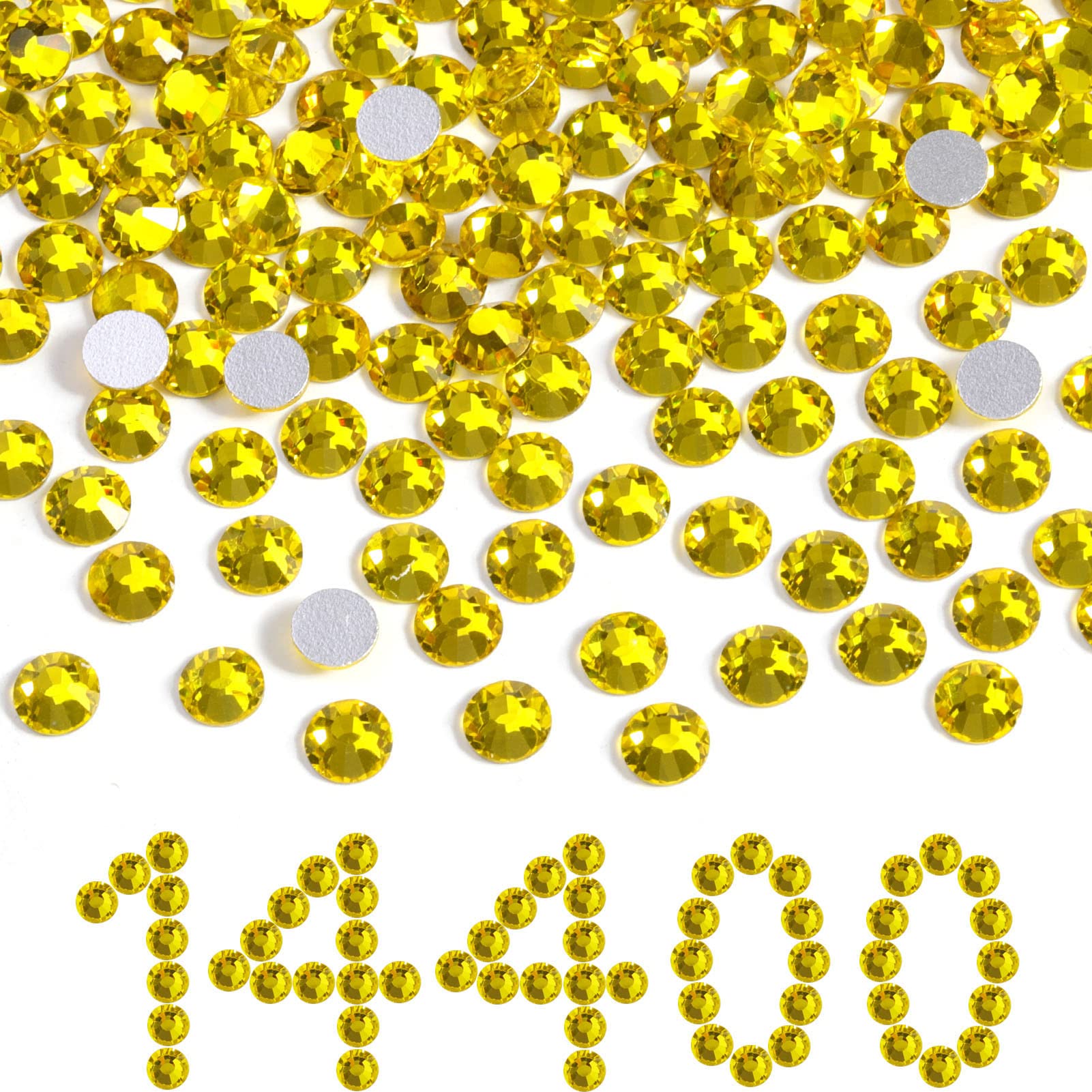 Beadsland Flatback Rhinestones Bulk – 14,400 Yellow Citrine SS6 1.9-2.1mm for Nails, Crafts & DIY