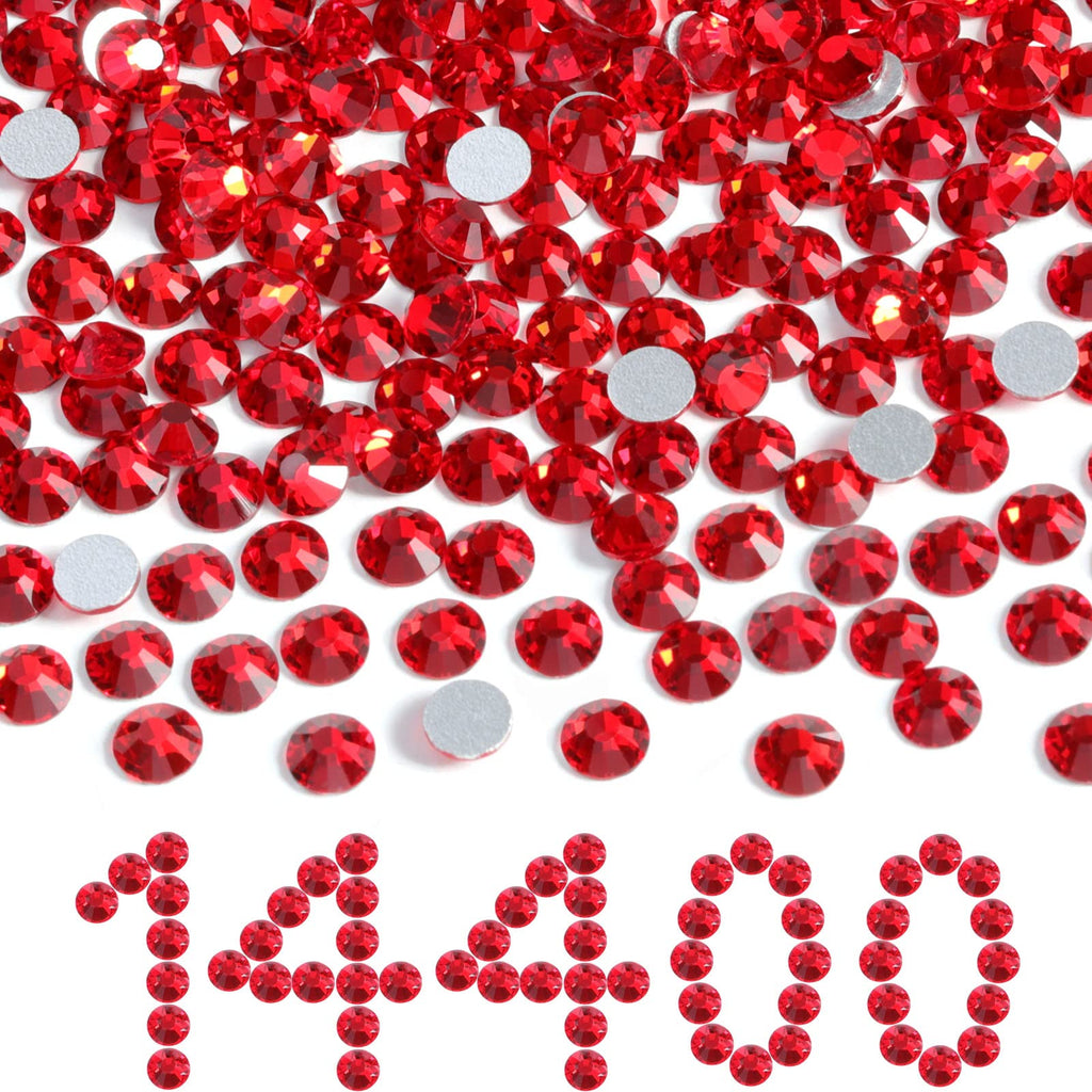 Beadsland Flatback Red Rhinestones Bulk SS6 1.9-2.1mm – 14,400 pcs (Light Siam) for Crafts & DIY