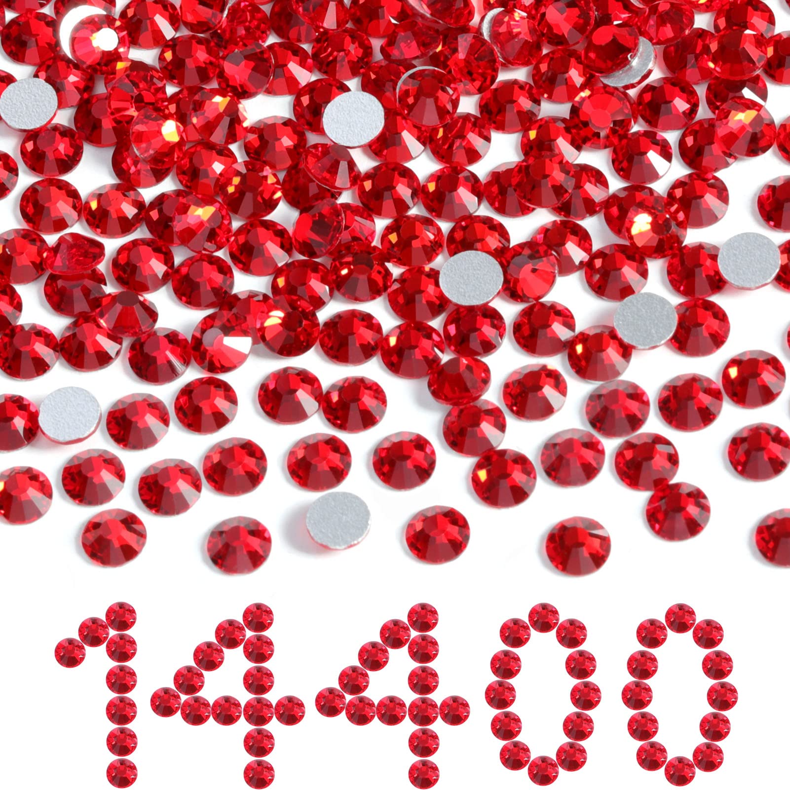 Beadsland Flatback Red Rhinestones Bulk SS6 1.9-2.1mm – 14,400 pcs (Light Siam) for Crafts & DIY