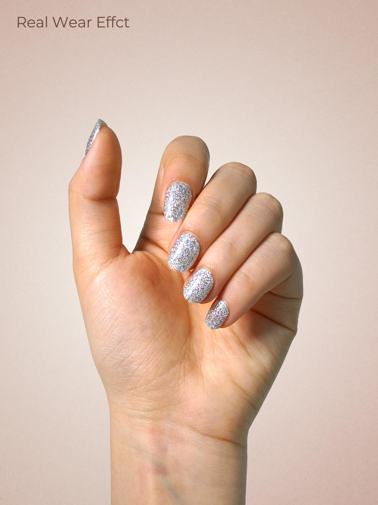 Beaolata Pre-Cured Gel Nail Strips – 44PCS Salon Quality, No UV Needed, Ethereal Silver