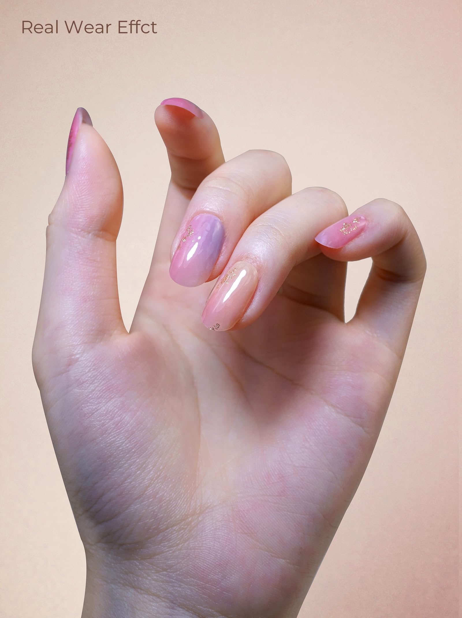 Beaolata Pre-Cured Gel Nail Strips – 44PCS Salon-Quality Gel Nail Stickers (No UV Light Needed) Metallic Pink Maze