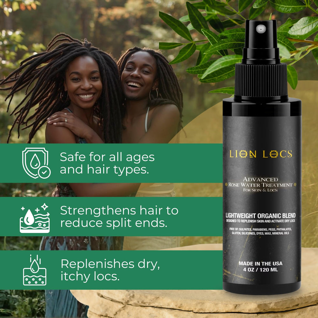 Beard Gains Lion Locs Rosewater Moisturizing Spray – Lightweight Hydration for Locs & Skin (4oz, Nuda)