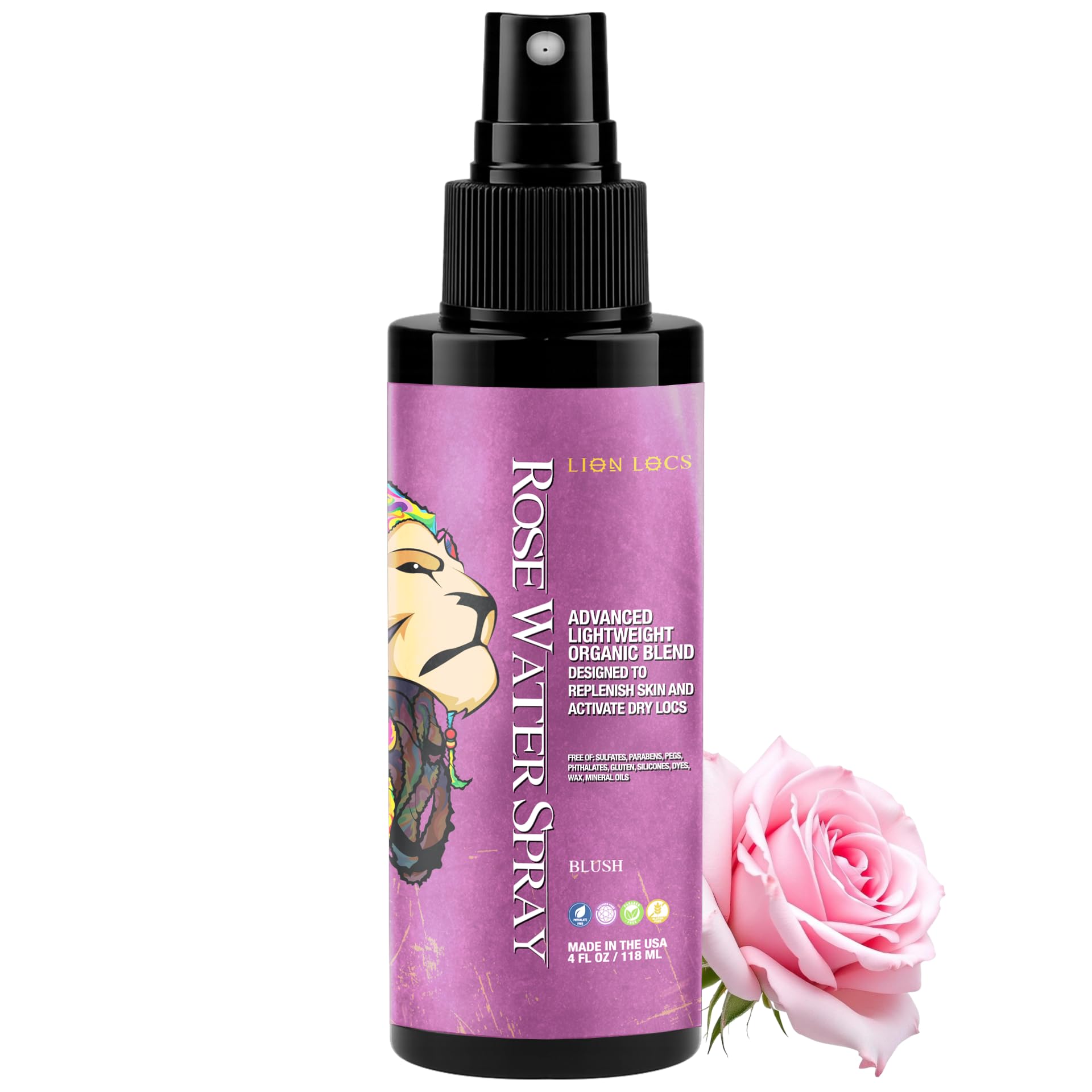 Beard Gains Lion Locs Rosewater Moisturizing Spray | Rose Water for All Hair Types (4oz, Blush)