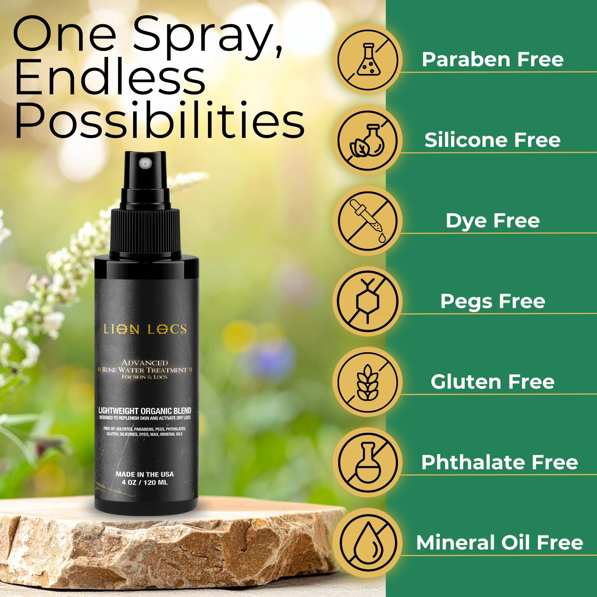Beard Gains Lion Locs Rosewater Moisturizing Spray – Organic Vegan Rosewater for Locs & All Hair Types