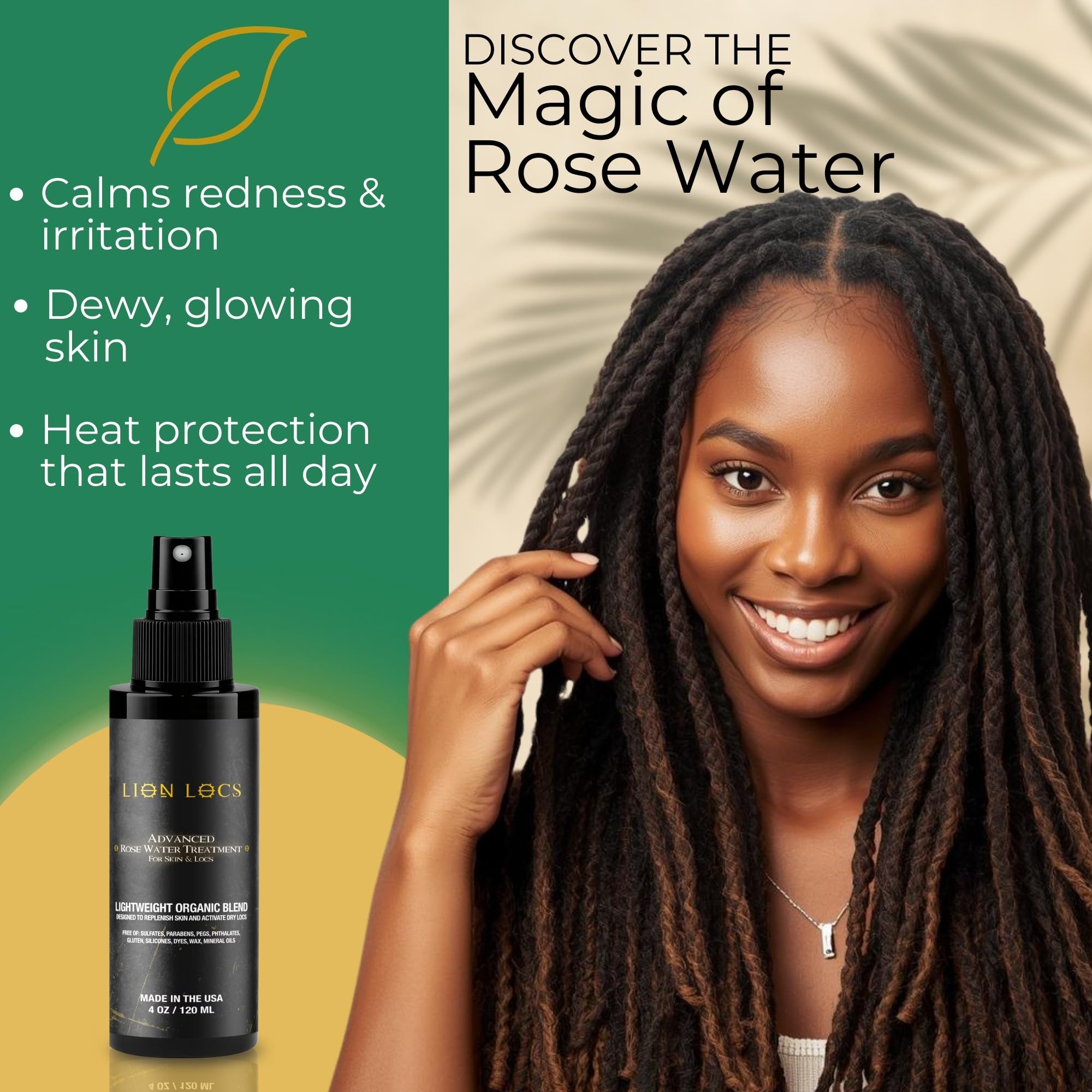 Beard Gains Lion Locs Rosewater Moisturizing Spray – Organic Vegan Rosewater for Locs & All Hair Types