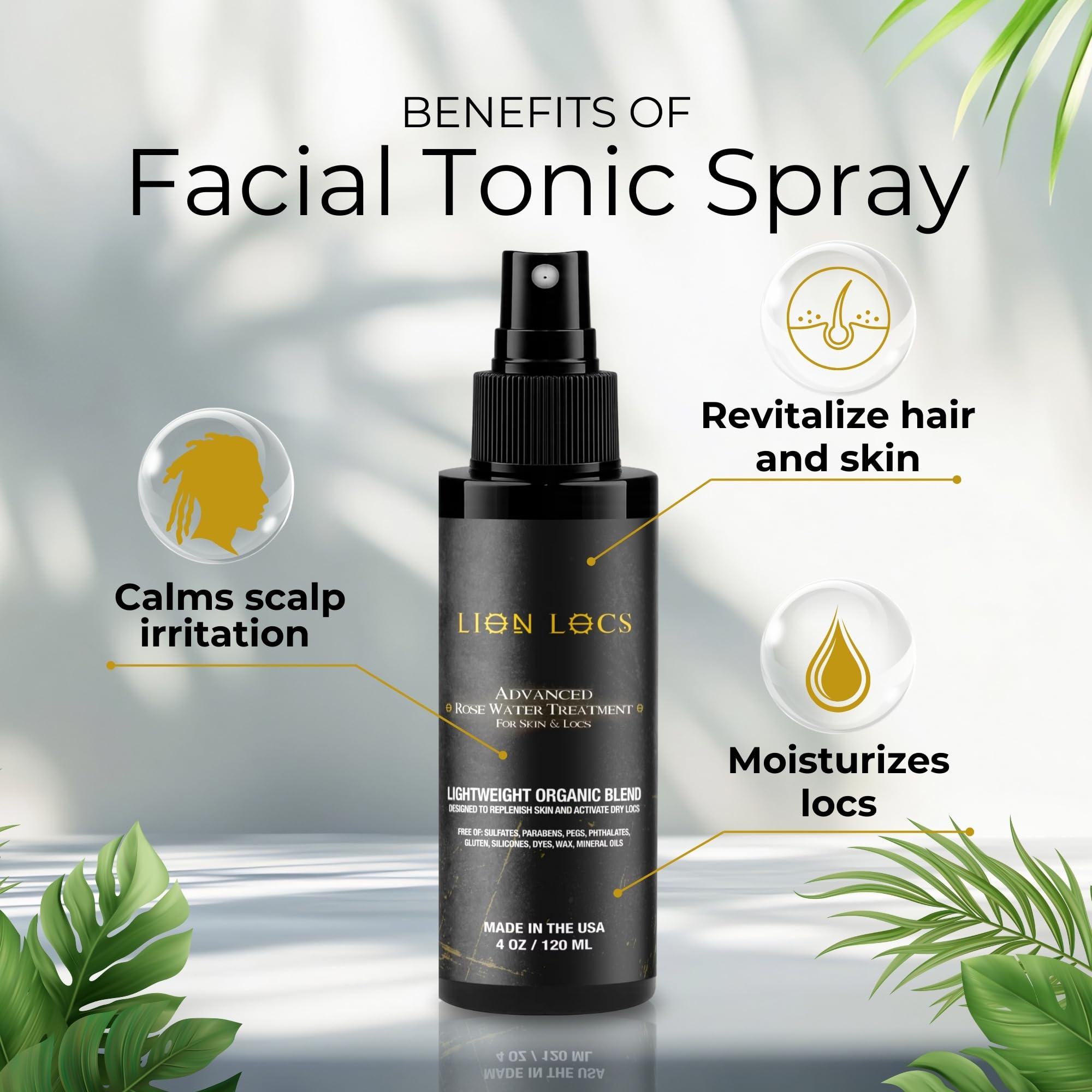 Beard Gains Lion Locs Rosewater Moisturizing Spray – Organic Vegan Rosewater for Locs & All Hair Types