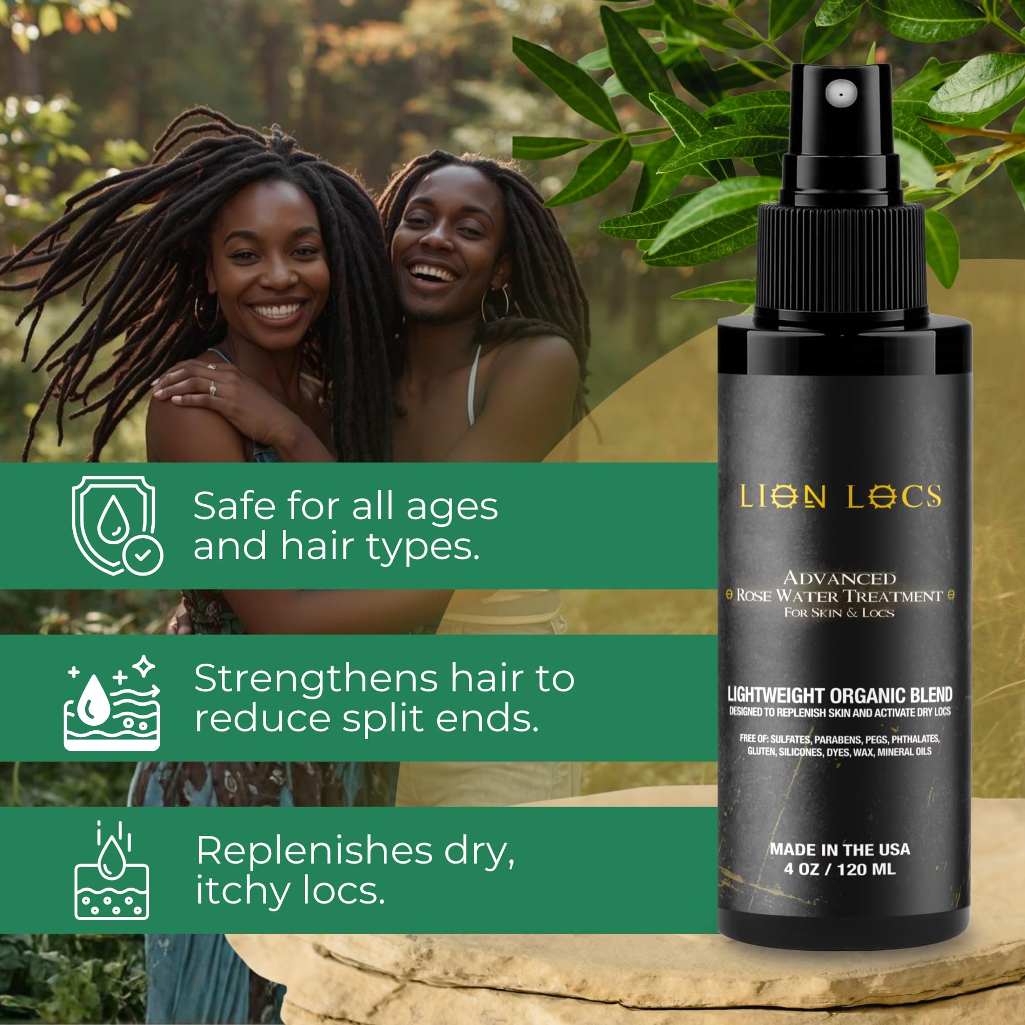 Beard Gains Lion Locs Rosewater Moisturizing Spray – Organic Vegan Rosewater for Locs & All Hair Types