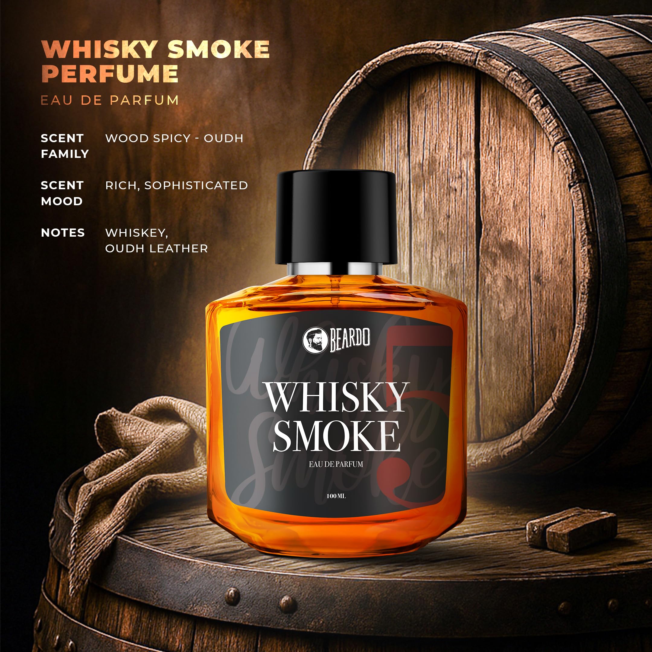 Beardo Whisky Smoke Perfume for Men | Long-Lasting Spicy Woody Oud | 100ml
