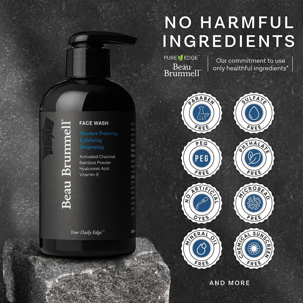 Beau Brummell Activated Charcoal Face Wash for Men | Hyaluronic Acid & Bamboo Powder