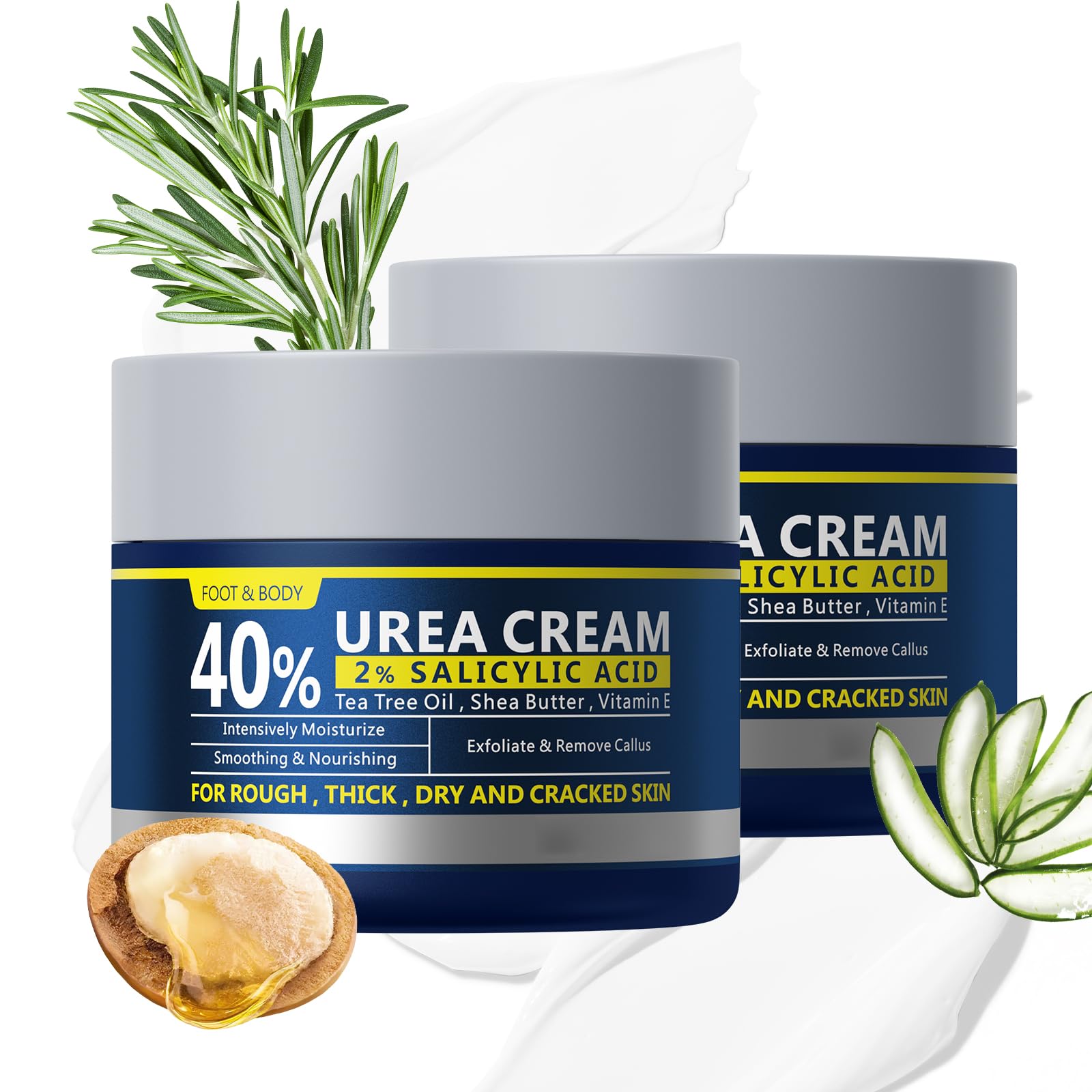 BeauBase 2 Pack Urea Cream 40% + 2% Salicylic Acid – Deep Hydration for Feet & Hands (3.53 oz)
