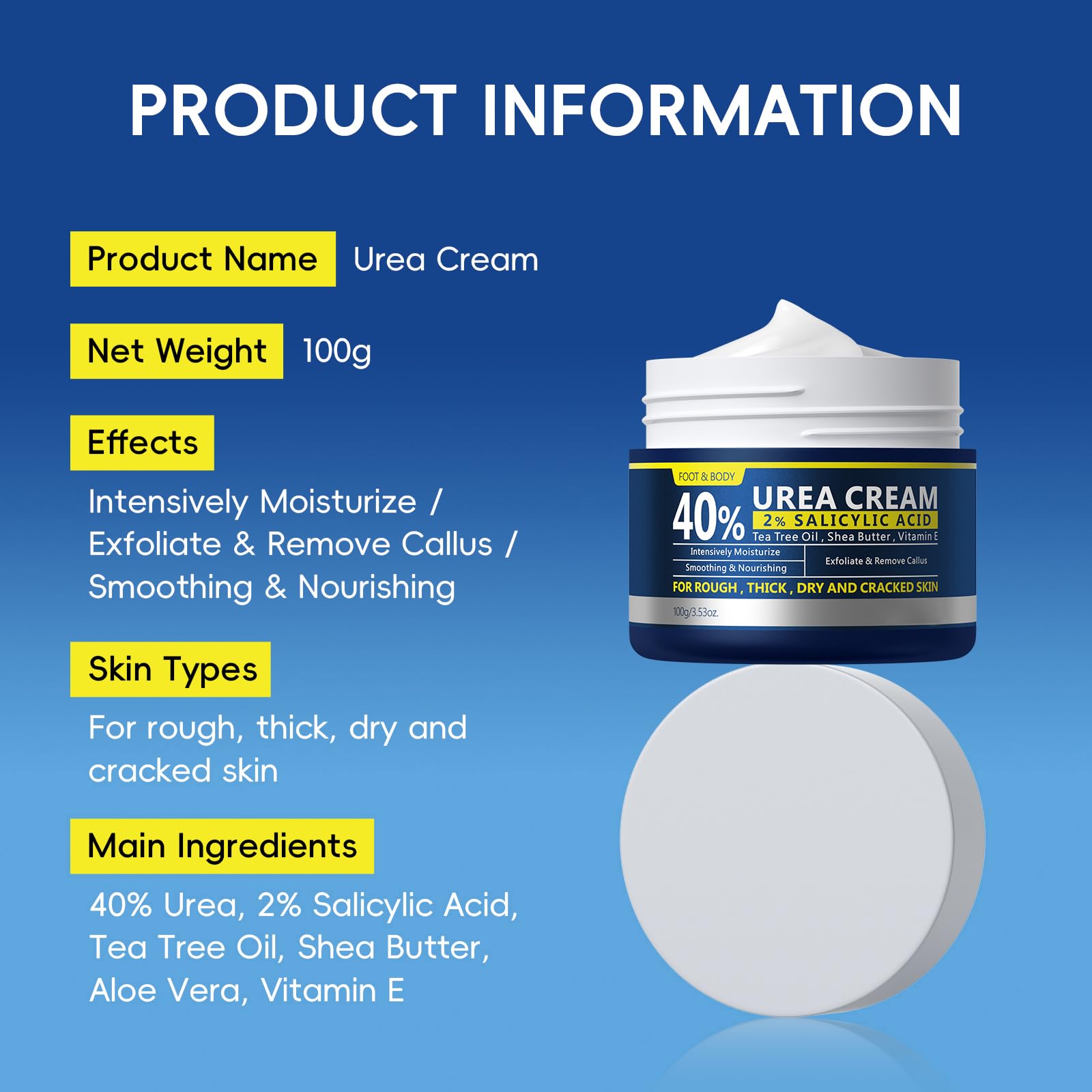 BeauBase 2 Pack Urea Cream 40% + 2% Salicylic Acid – Deep Hydration for Feet & Hands (3.53 oz)
