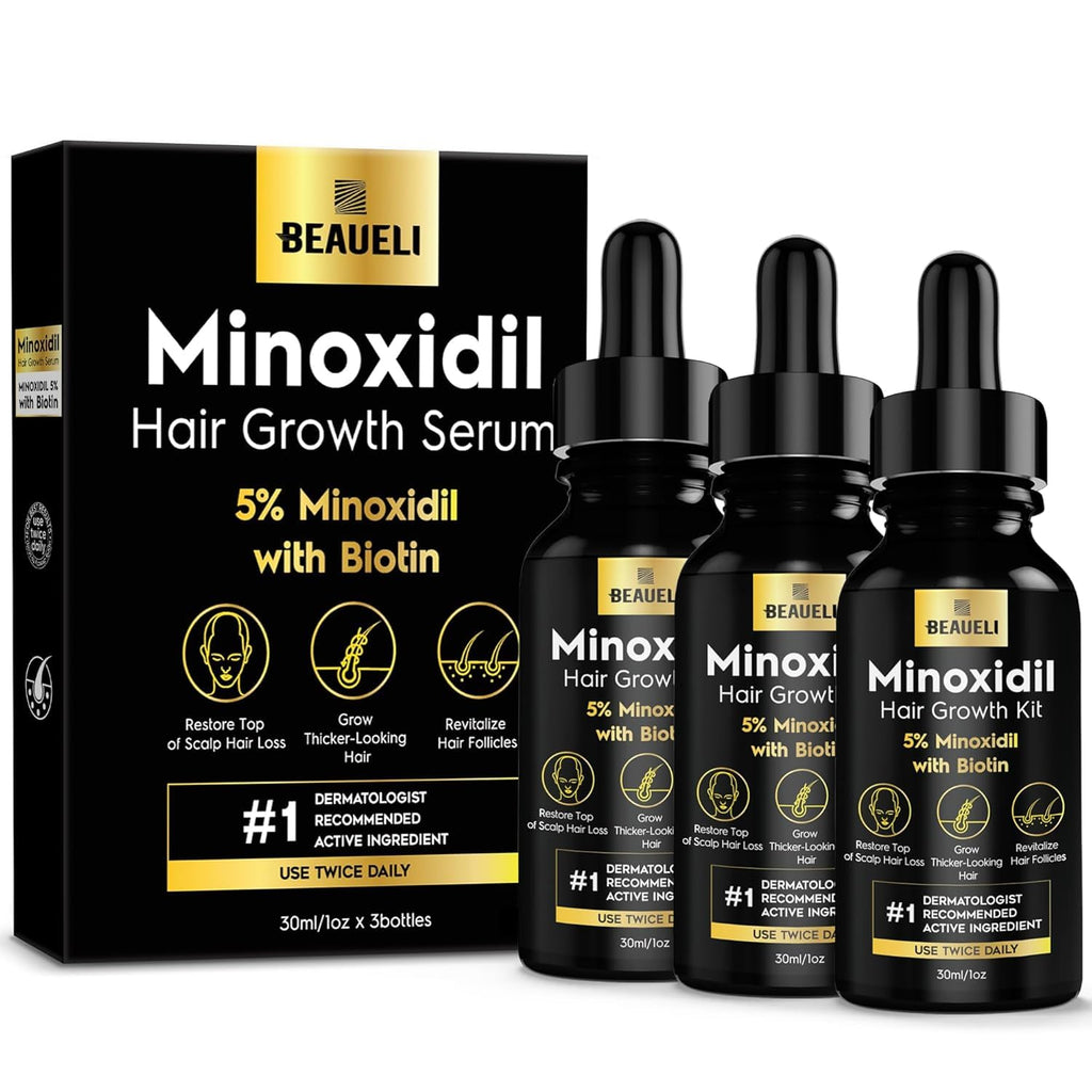 Beaueli 5% Minoxidil Hair Growth Serum for Men & Women – 3x30ml Pack