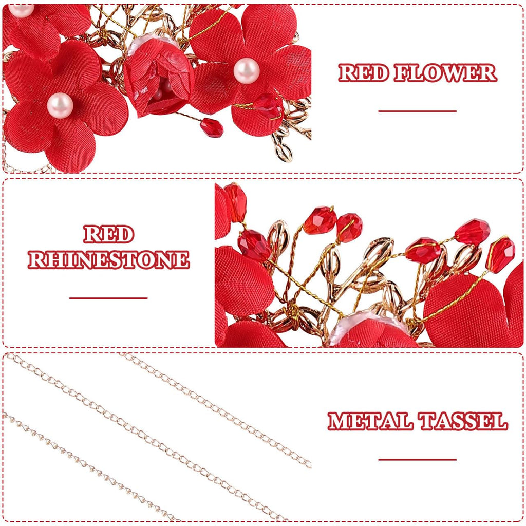 Beaupretty Chinese Wedding Hairpin – Red Tassel, Pearl Hanfu Pins, Vintage Hair Clips for Long Hair