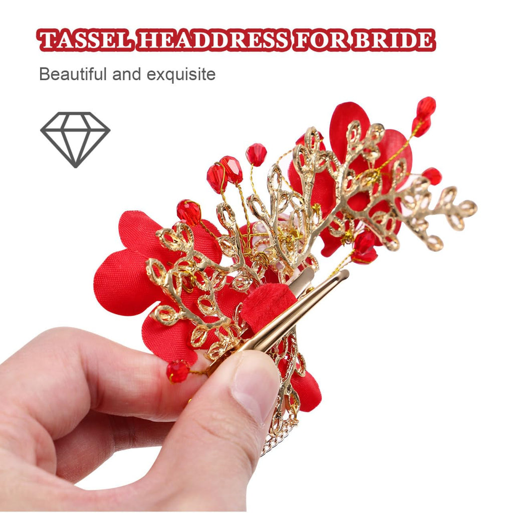 Beaupretty Chinese Wedding Hairpin – Red Tassel, Pearl Hanfu Pins, Vintage Hair Clips for Long Hair