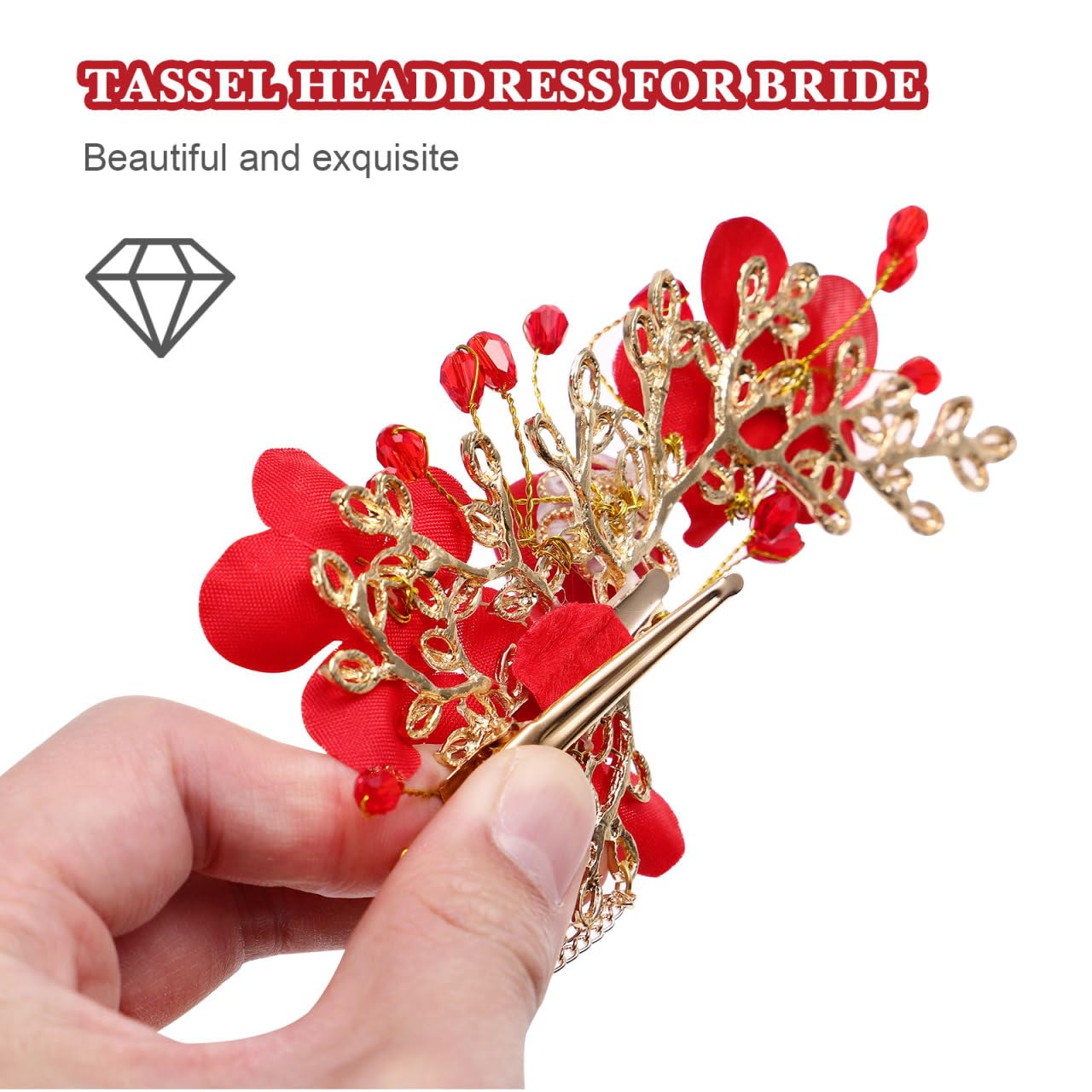 Beaupretty Chinese Wedding Hairpin – Red Tassel, Pearl Hanfu Pins, Vintage Hair Clips for Long Hair