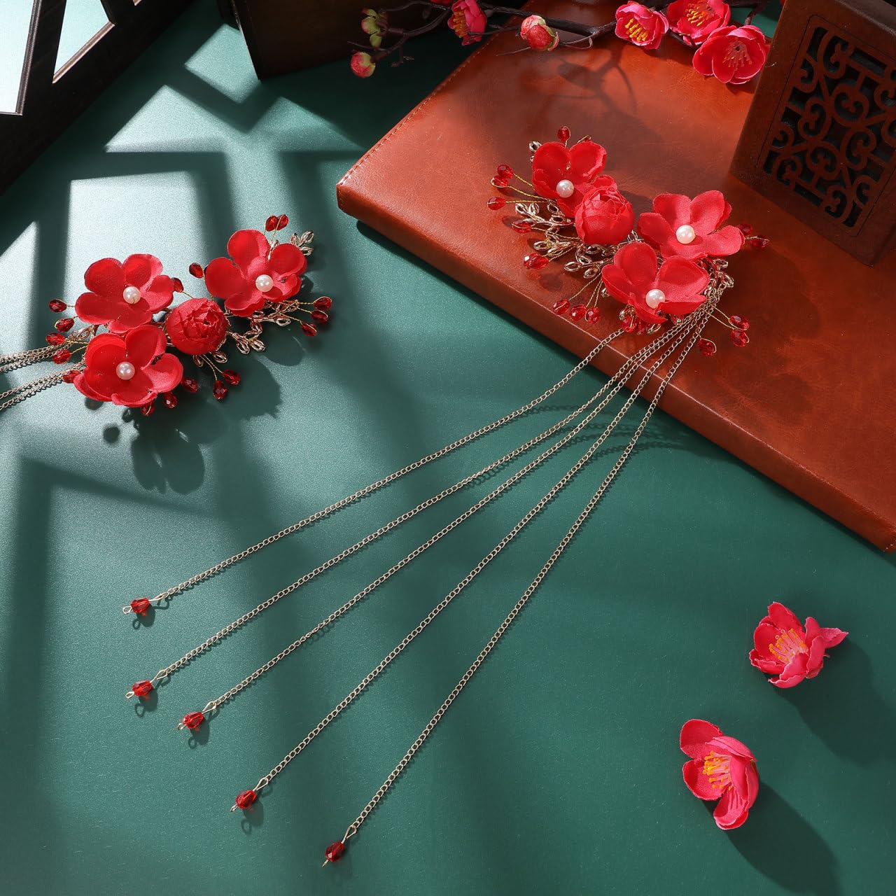 Beaupretty Chinese Wedding Hairpin – Red Tassel, Pearl Hanfu Pins, Vintage Hair Clips for Long Hair