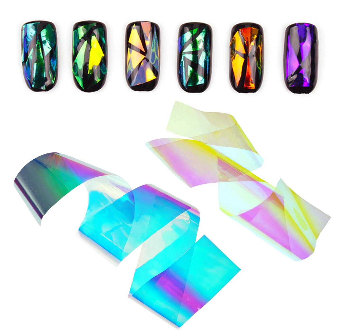 BEAUTÉ GALLERIA 24-Piece Mixed Colors Nail Art Foil Set | Holographic Shattered Glass Shard Effect