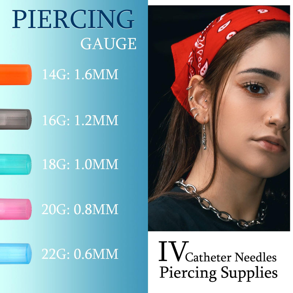 Beautidots 50Pcs 18G Catheter Piercing Needles – Disposable Stainless Steel Hollow-Body for Ear, Nose, Lip, Tongue & More