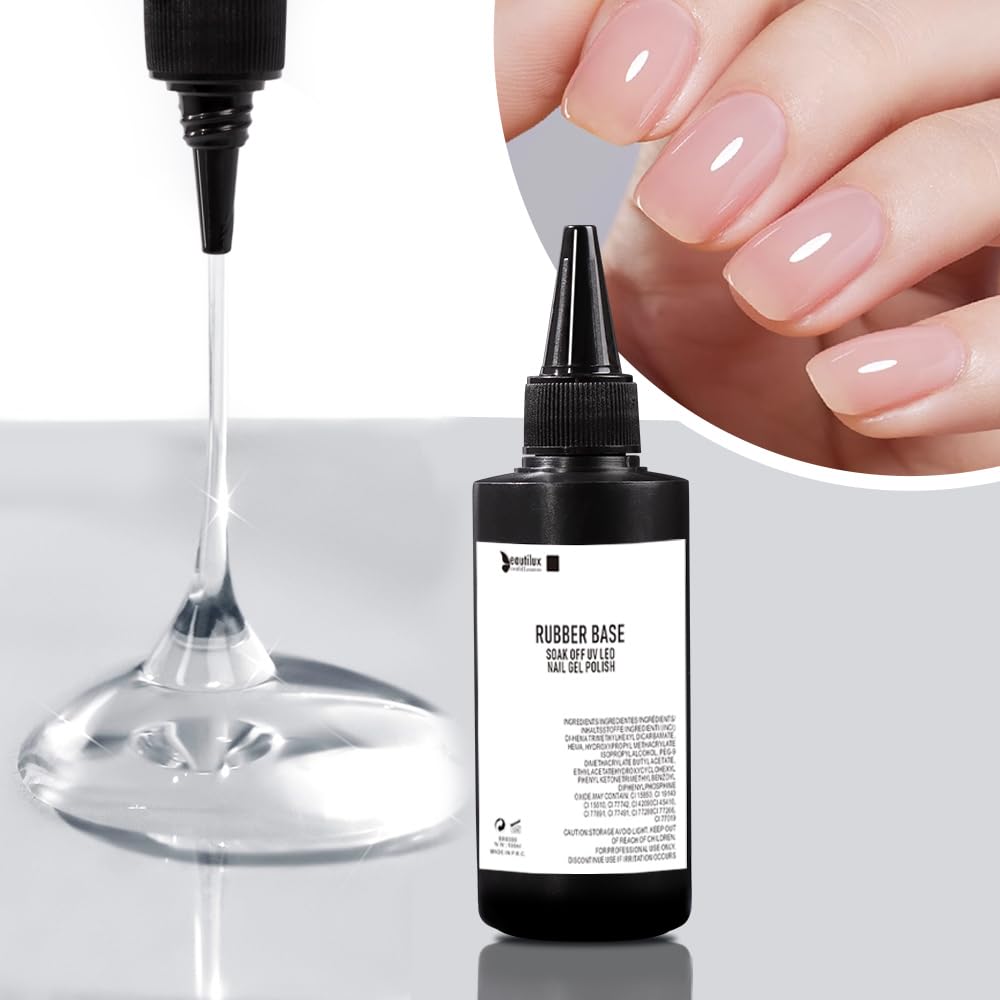 Beautilux Rubber Base Gel Coat 100ml — Clear 2-in-1 Base Coat & Rubber Base, 30s LED Cure