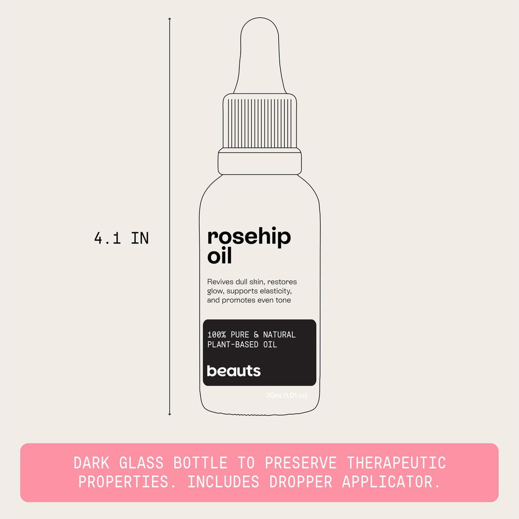 Beauts Rosehip Seed Oil – 100% Pure, Unrefined, 30 mL for Face, Skin & Hair