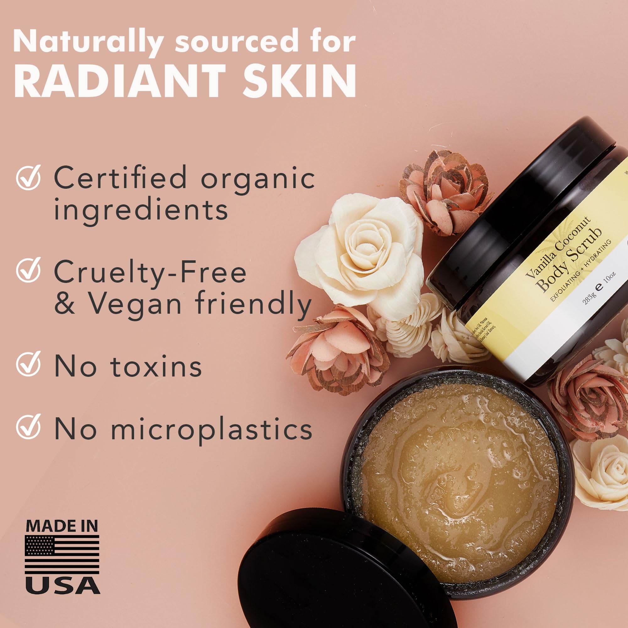 Beauty by Earth Organic Vanilla Coconut Body Scrub – USA Made Sugar Exfoliator