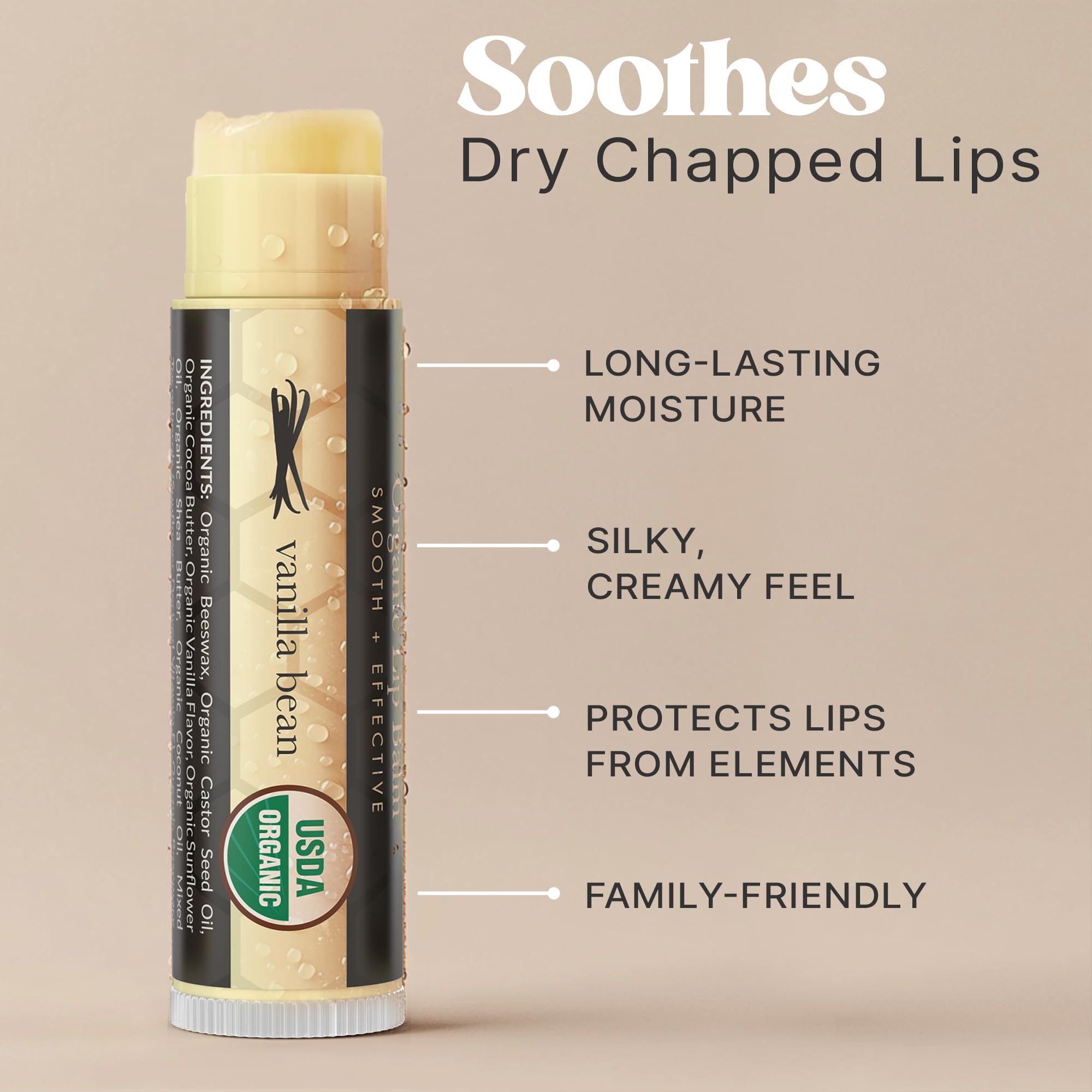 Beauty by Earth USDA Organic Lip Balm – USA Made Vanilla Beeswax Lip Balm