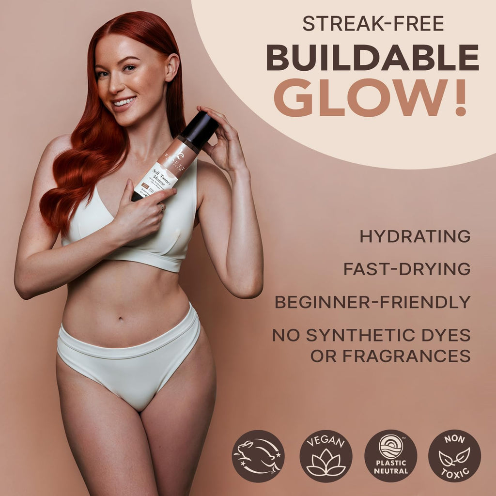 Beauty by Earth Self Tanner Mousse – USA Made, Natural & Organic, Streak-Free Tan
