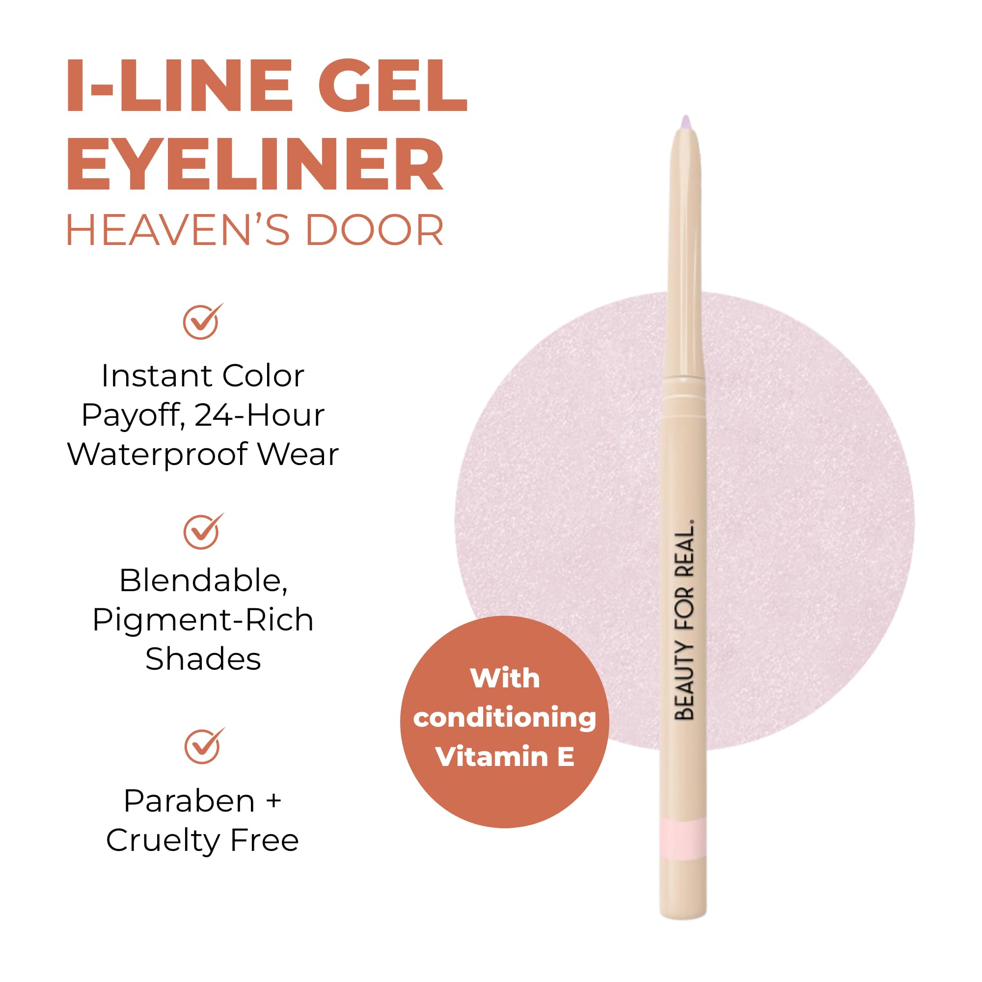 Beauty For Real I-Line 24-7 Eyeliner Heaven’s Door Rose Gold Pink Shimmer – Waterproof Gel