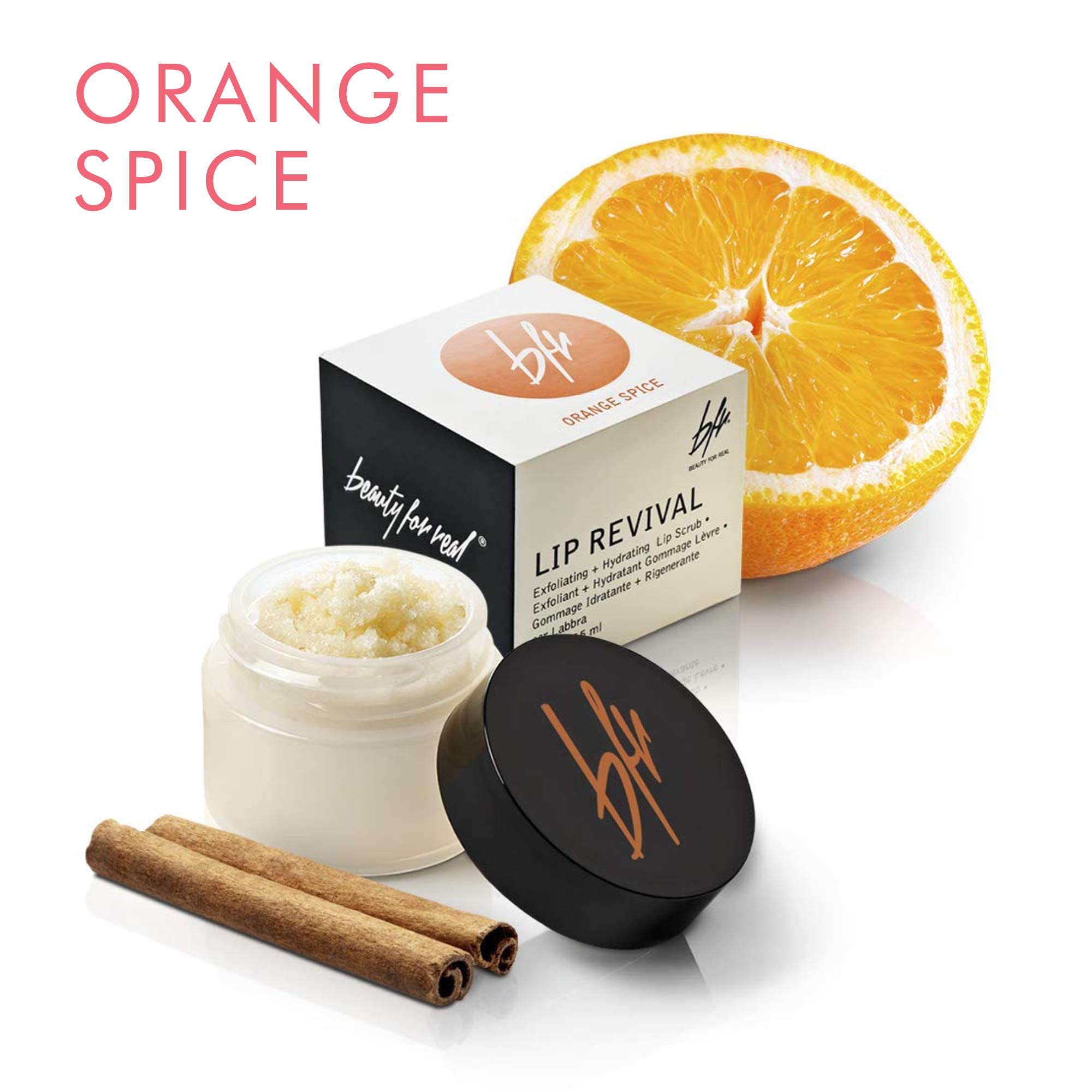 Beauty For Real Lip Revival Orange Spice – Exfoliating Sugar Lip Scrub, Organic & Vegan, 0.15 oz